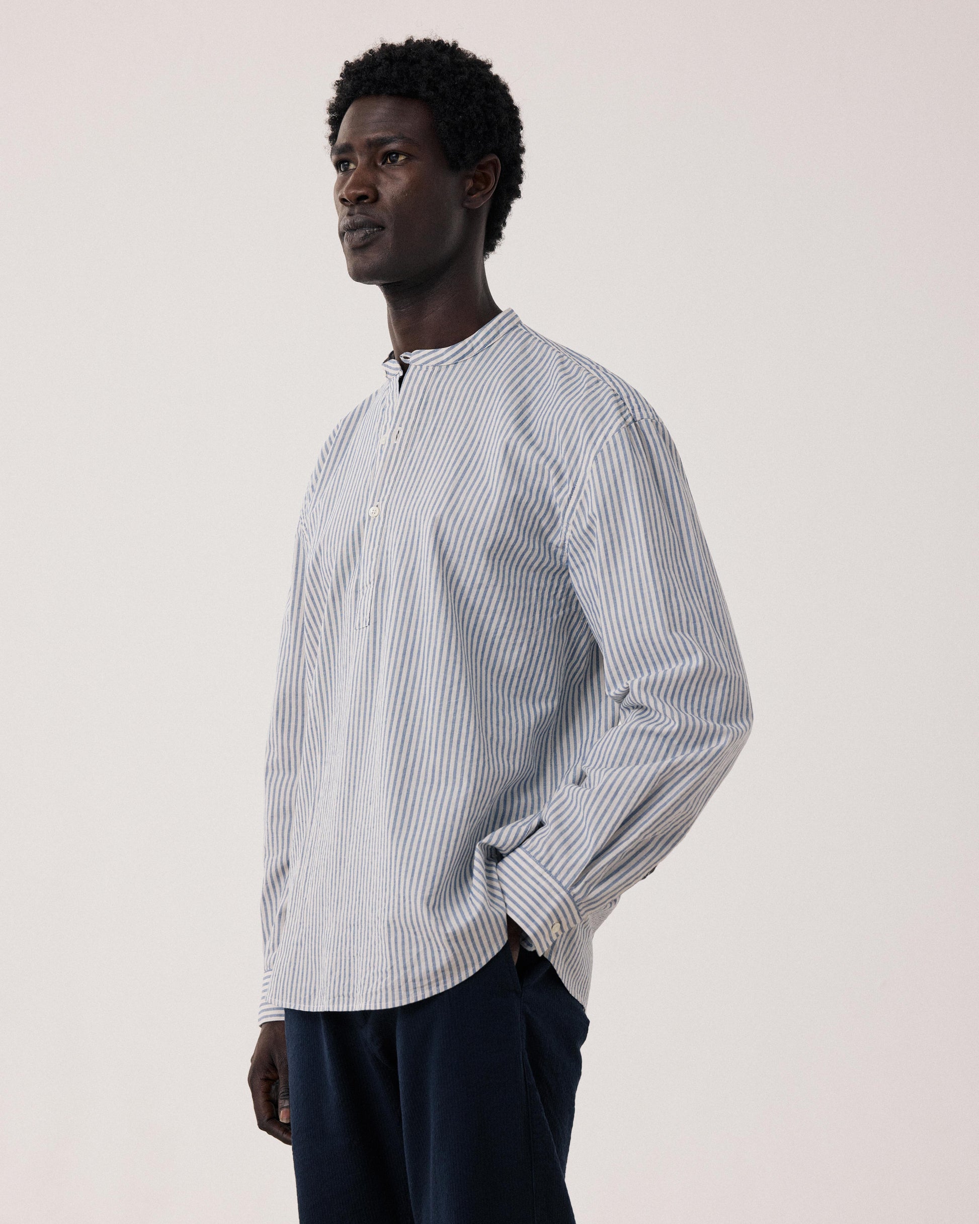 Camisa de hombre en Dobby azul y crudo Faldo BF15013-01
