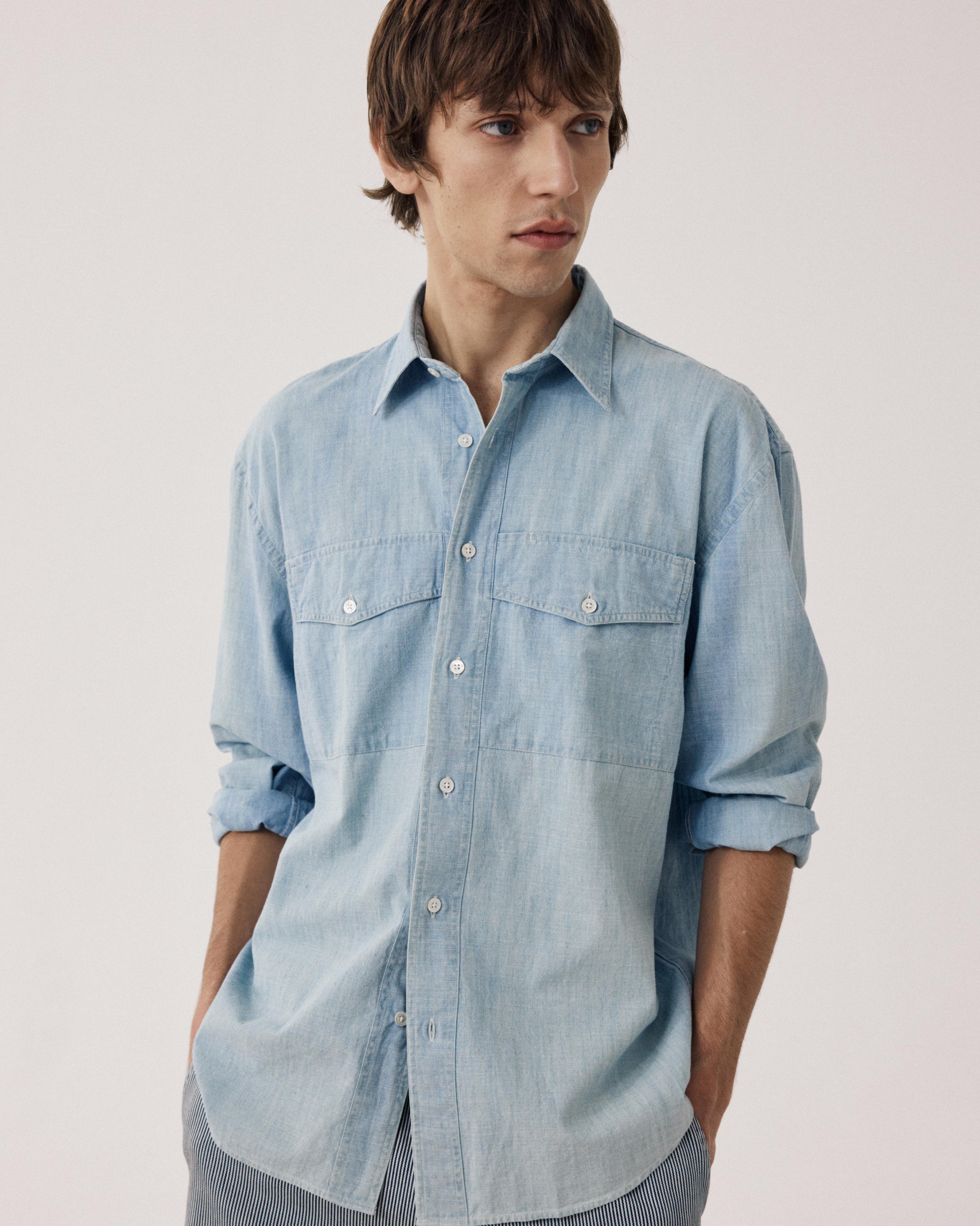 Camisa de hombre de denim ligero azul índigo Faith BF16024-03