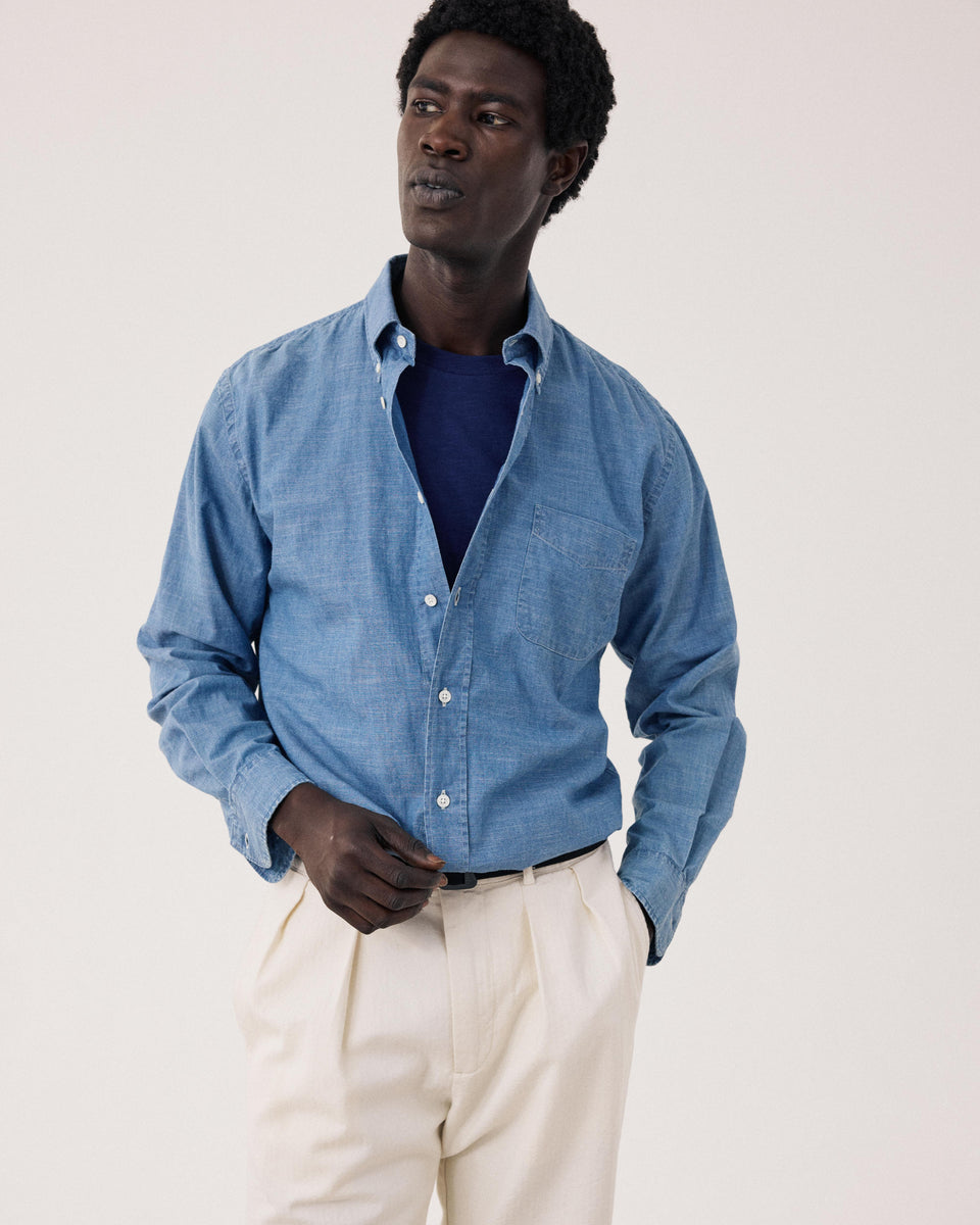 Chemise Homme en Chambray Léger Bleu Indigo Pitt - Image principale