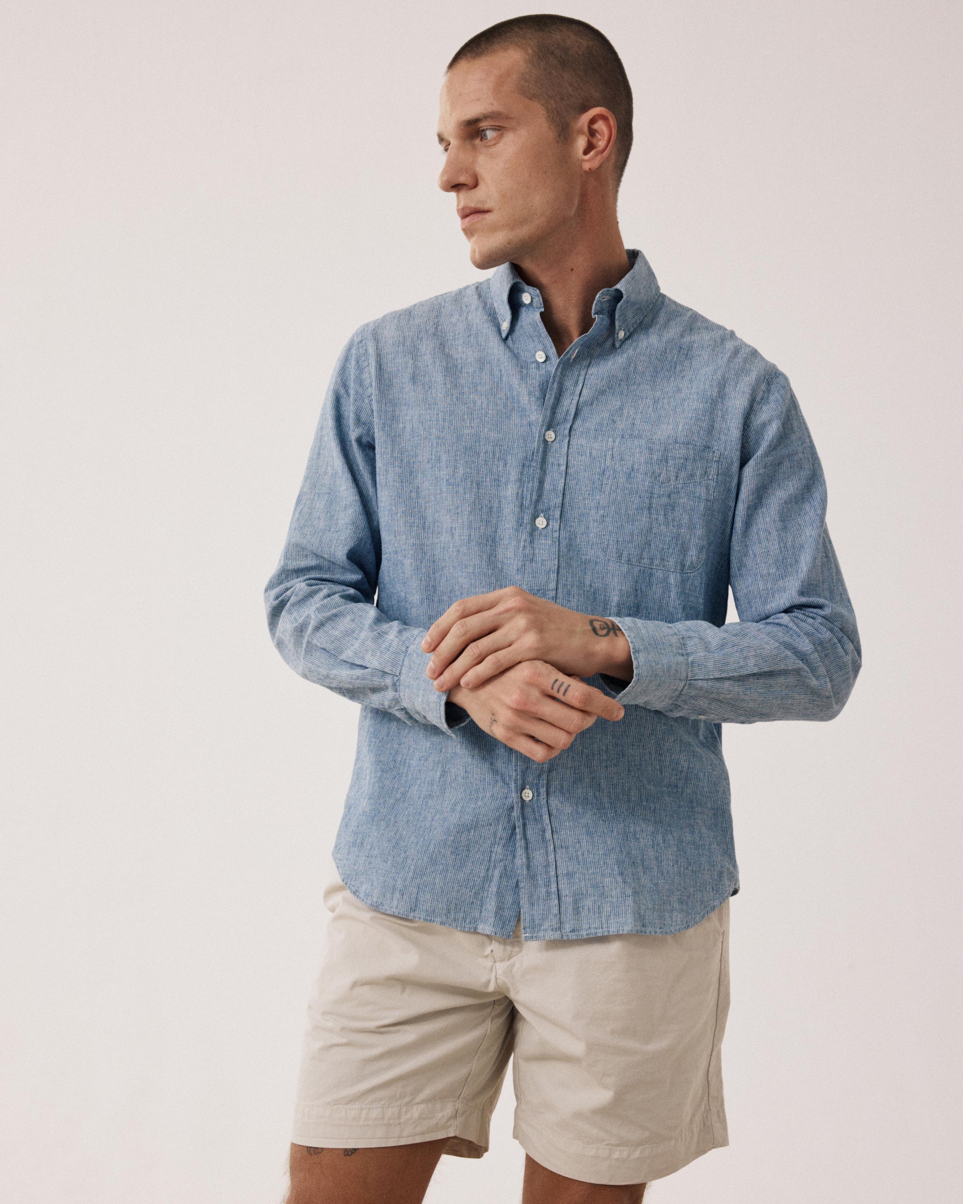 Men's Indigo Blue Linen & Cotton Shirt Pitt BF17025-02