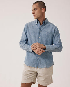 Men's Indigo Blue Linen & Cotton Shirt Pitt BF17025-02