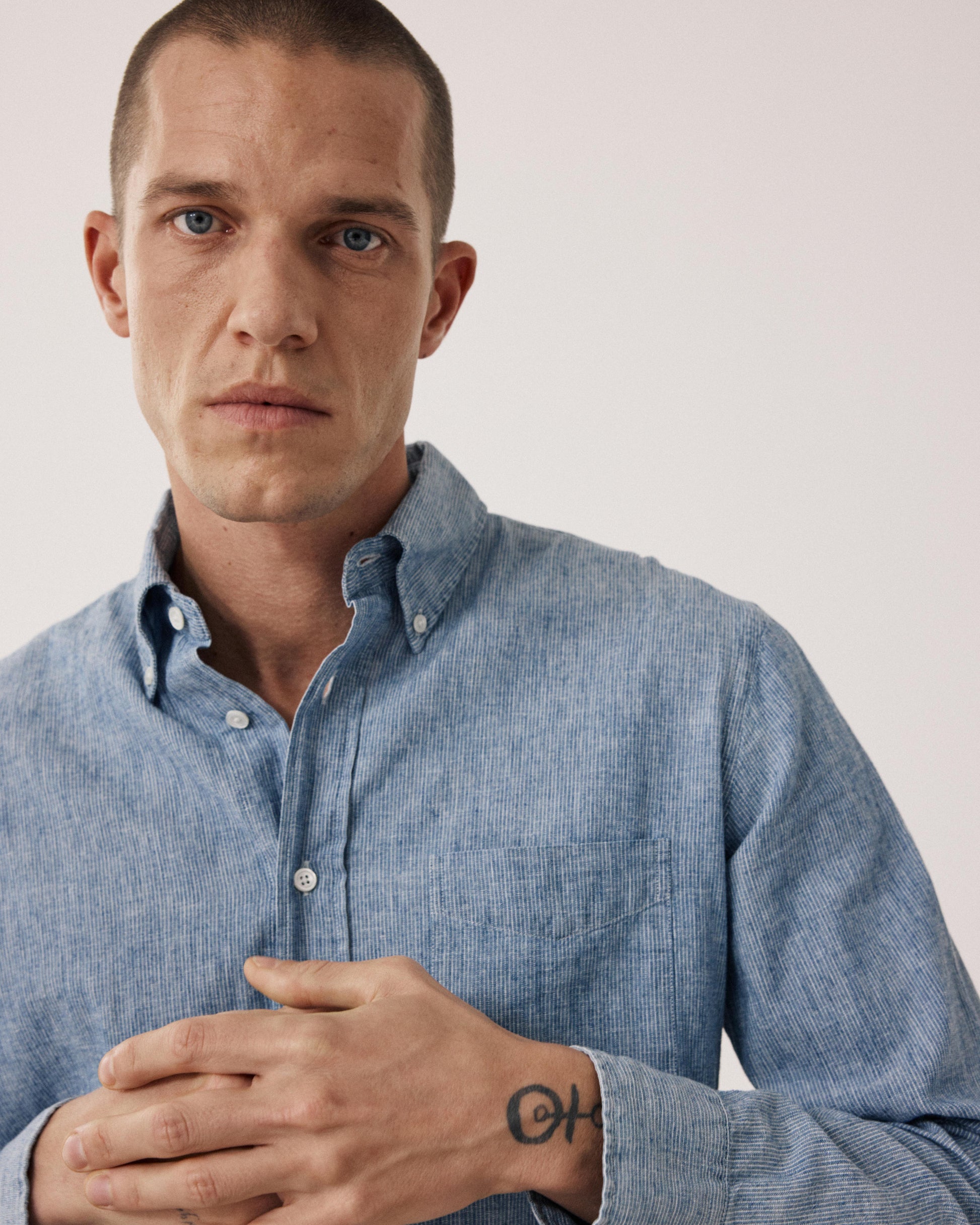 Men's Indigo Blue Linen & Cotton Shirt Pitt BF17025-02