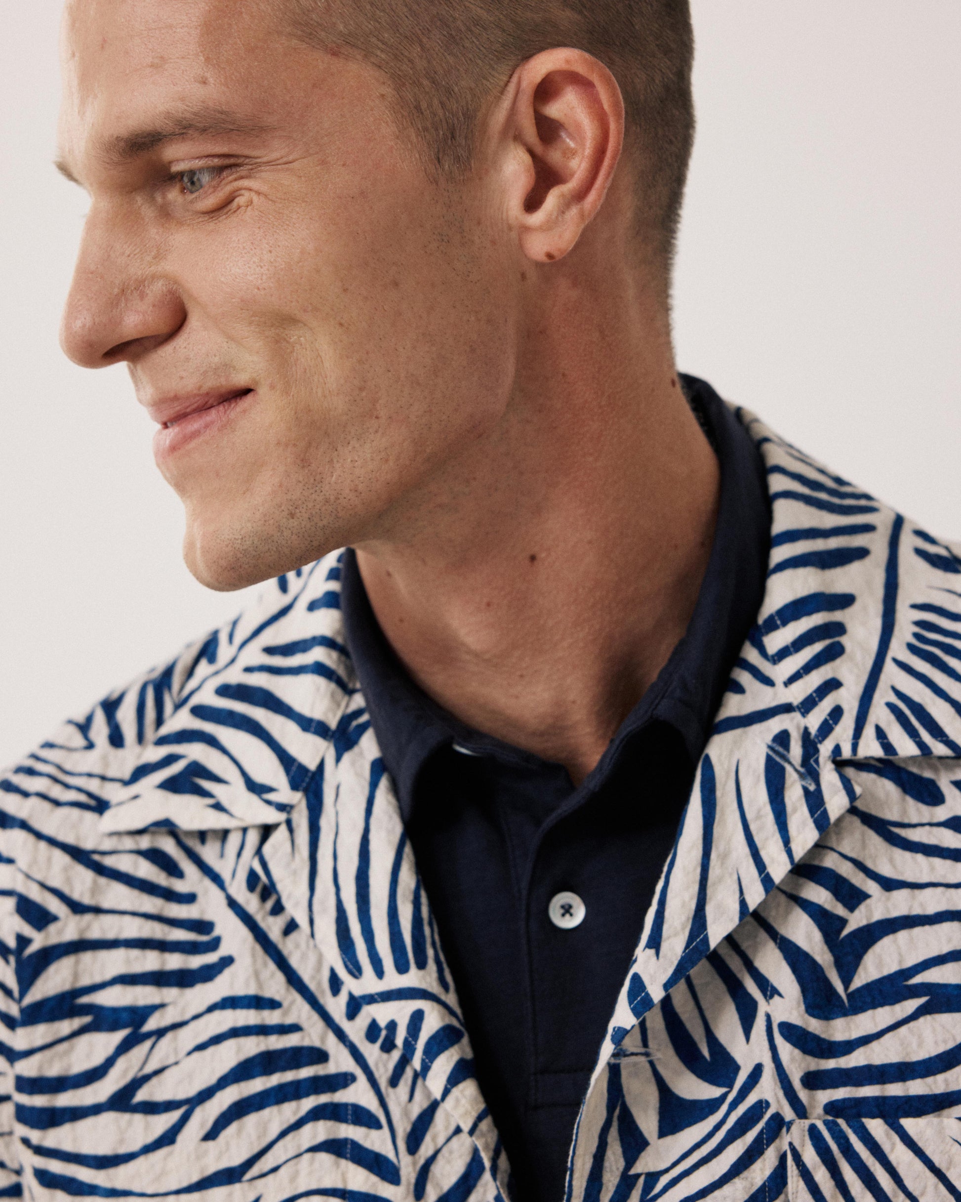Veste Homme en Coton Imprimé Tropical Bleu Perry BF18108-01