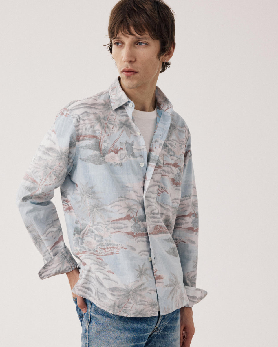 Chemise Homme en Coton Imprimé Hawaï Bleu Ciel Patt - Image principale