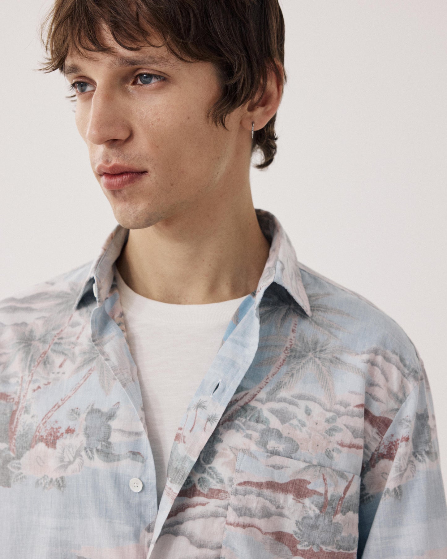 Men's Sky Blue Hawaï Print Cotton Shirt with Lapel Collar BF20031-02