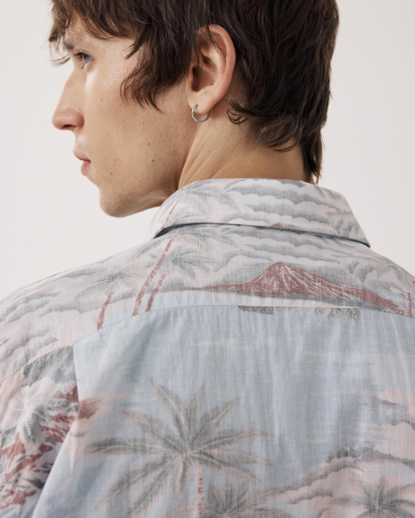 Men's Sky Blue Hawaï Print Cotton Shirt with Lapel Collar BF20031-02