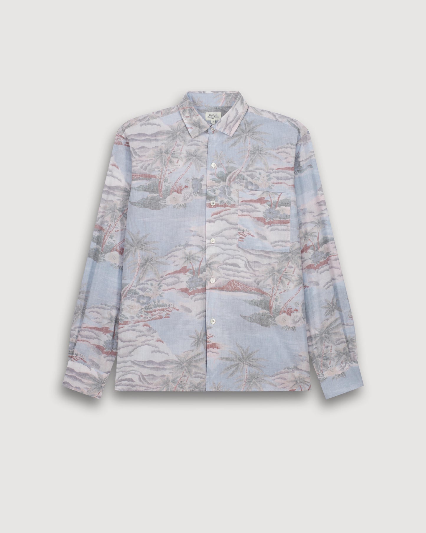 Chemise Homme en Coton Imprimé Hawaï Bleu Ciel Patt BF20031-02