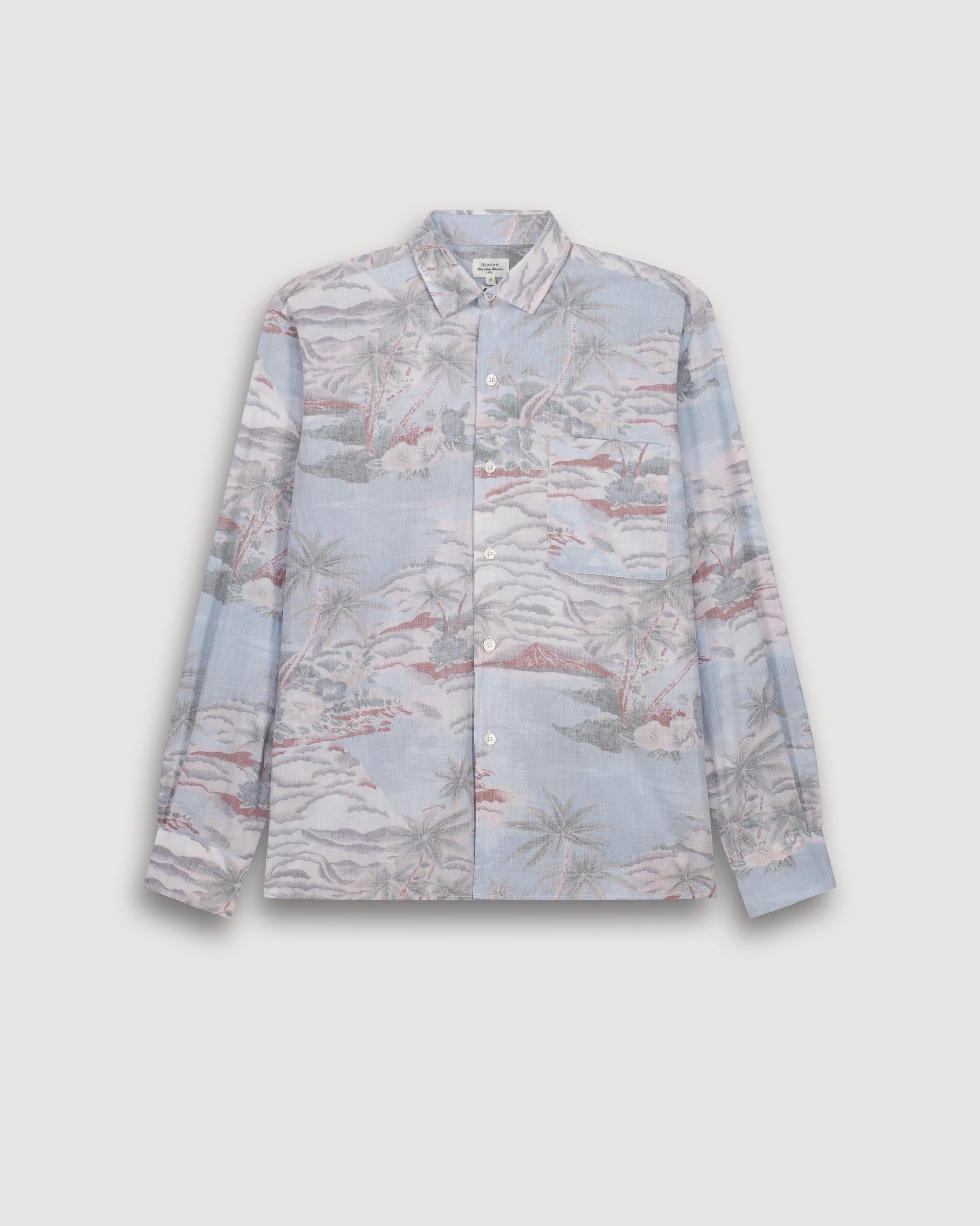 Chemise Homme en Coton Imprimé Hawaï Bleu Ciel Patt BF20031-02