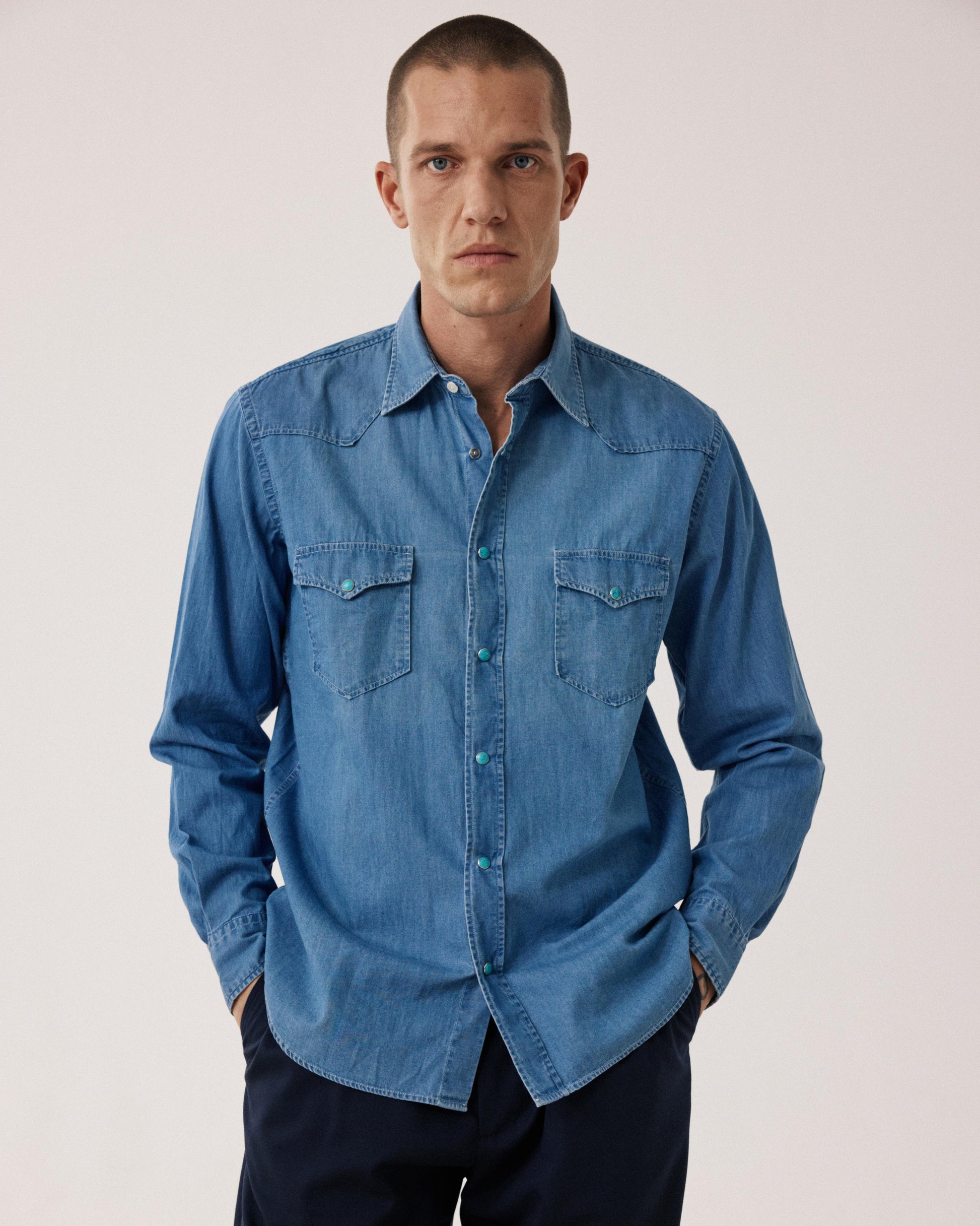 Chemise Homme en Denim Léger Bleu Indigo Phoenix BF24024-02