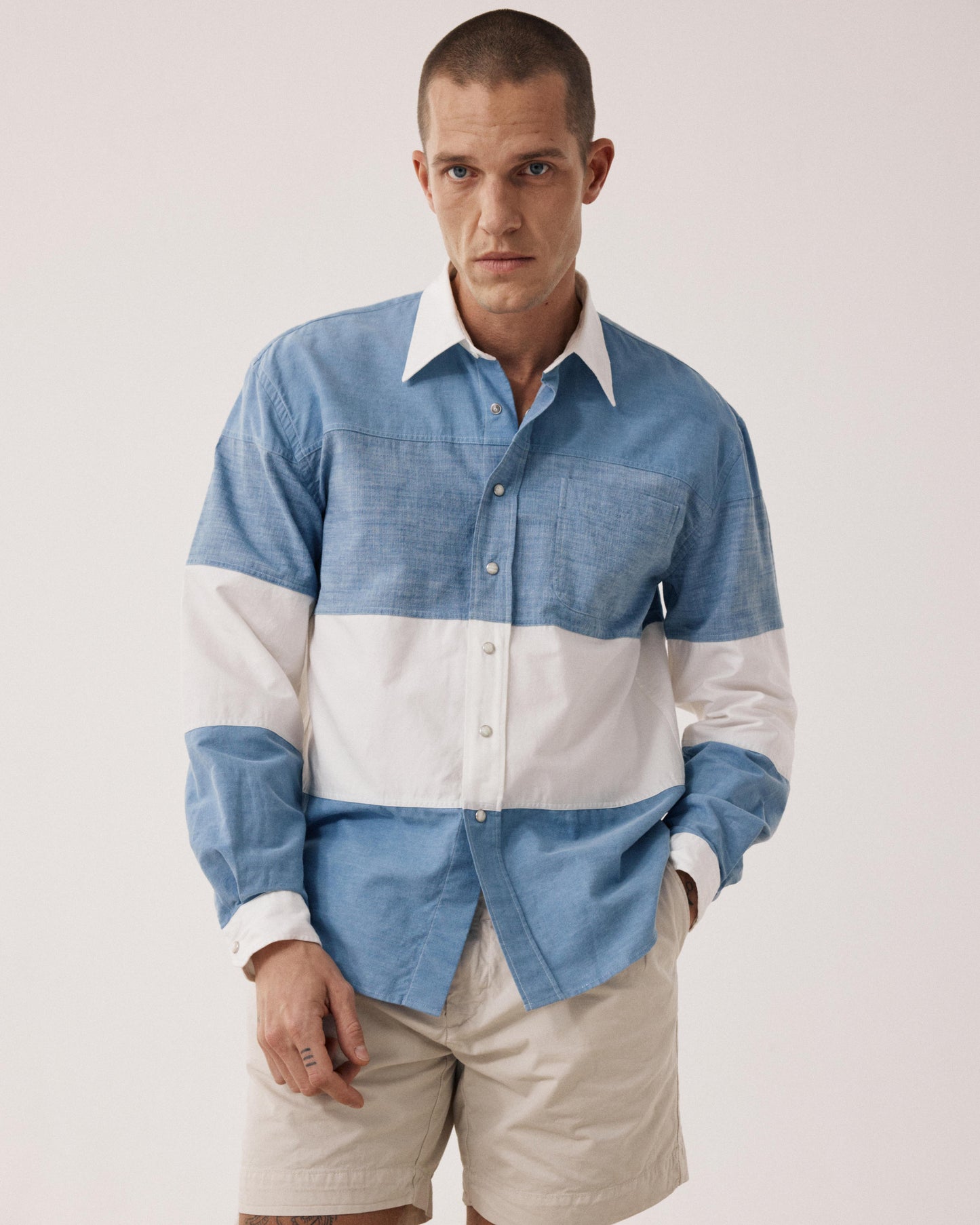 Camisa de hombre de denim Ligero azul índigo Feather BF25024-04