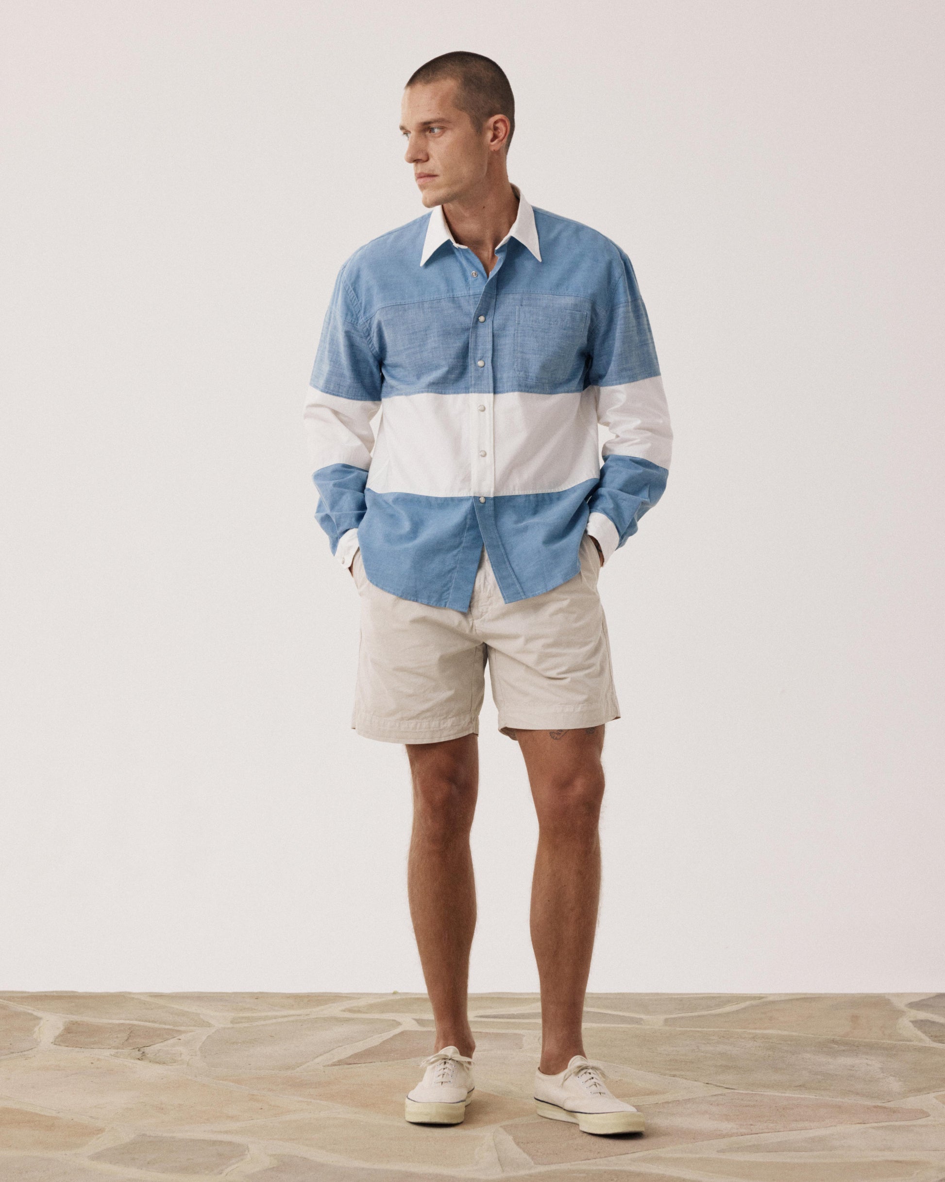 Camisa de hombre de denim Ligero azul índigo Feather BF25024-04