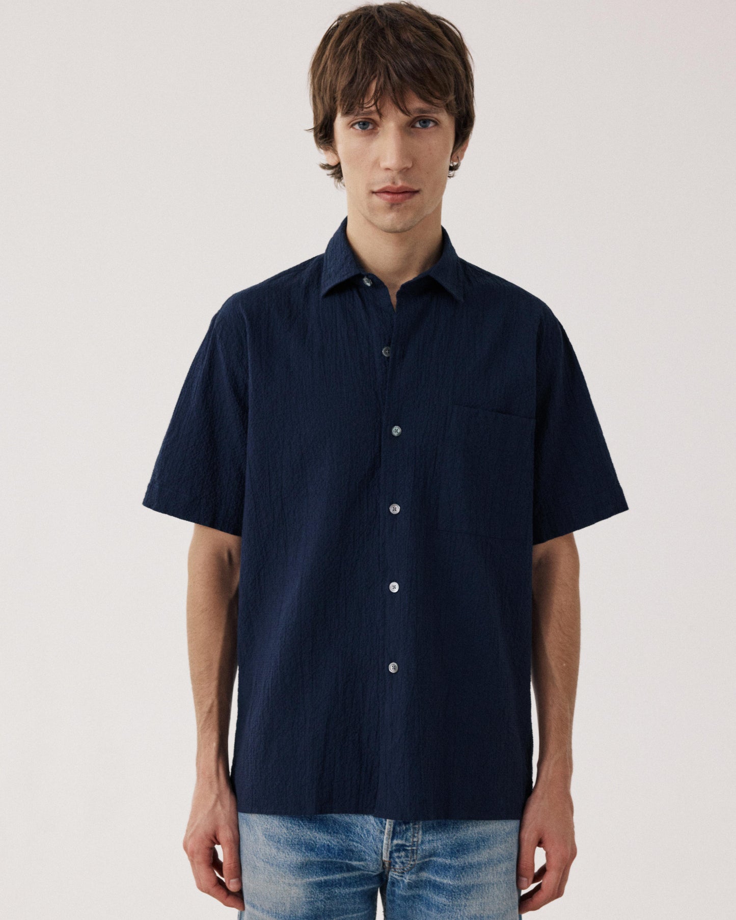 Chemise Homme en Seersucker Bleu Marine Pedro BF26010-01