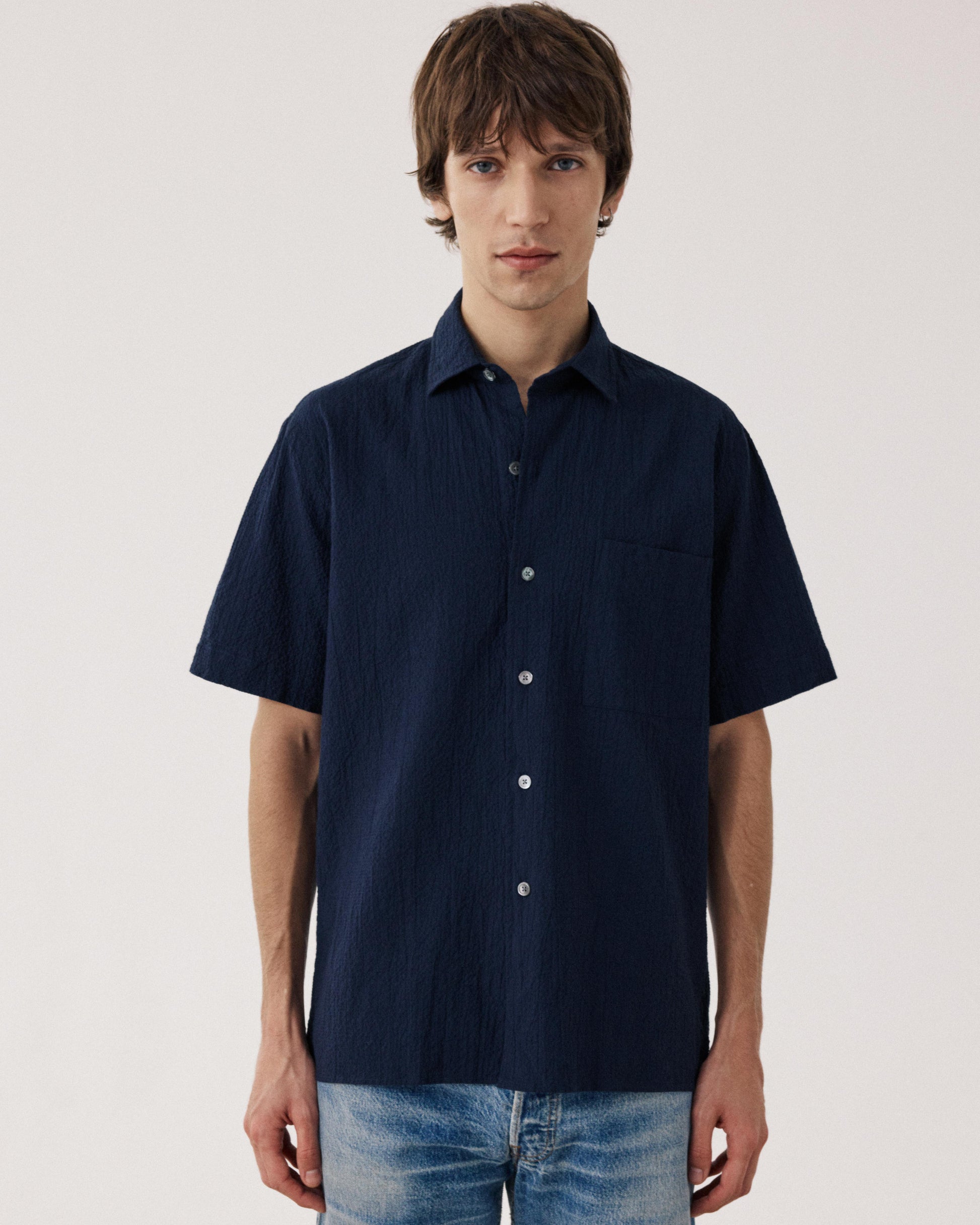 Chemise Homme en Seersucker Bleu Marine Pedro BF26010-01