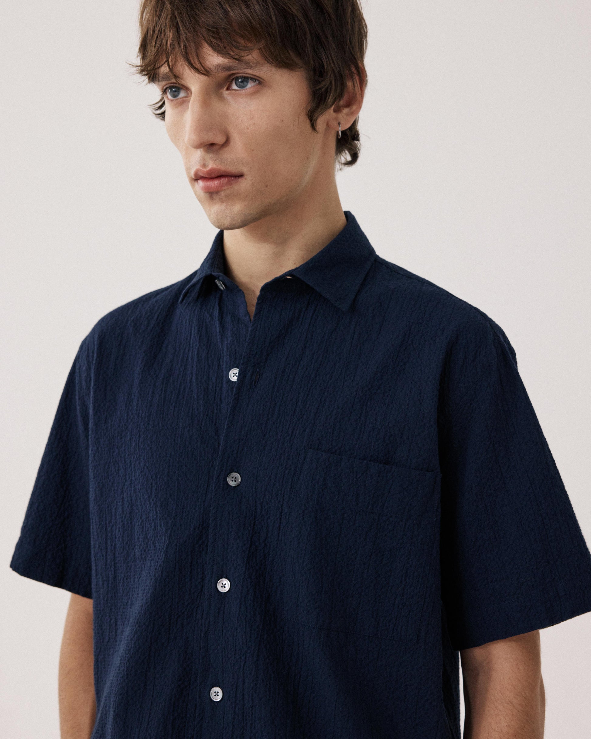 Chemise Homme en Seersucker Bleu Marine Pedro BF26010-01