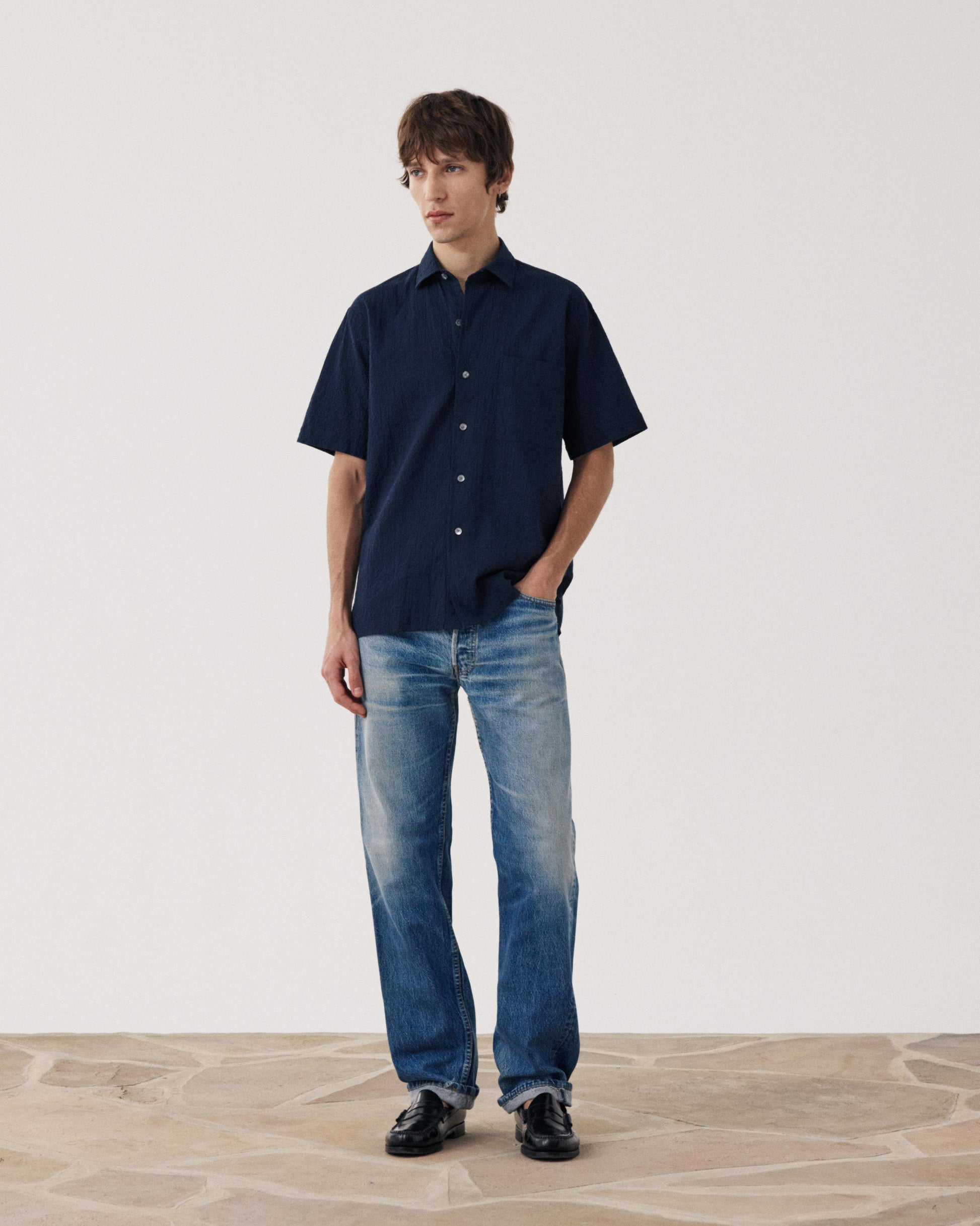 Chemise Homme en Seersucker Bleu Marine Pedro BF26010-01