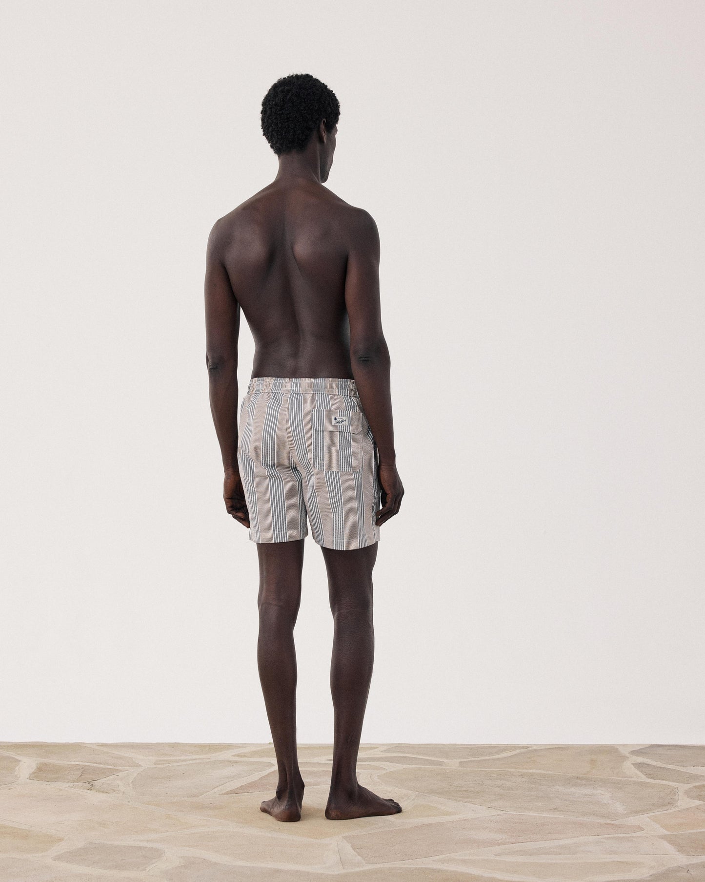 Men's Gray Striped Seersucker Swim Trunks BF30205-02