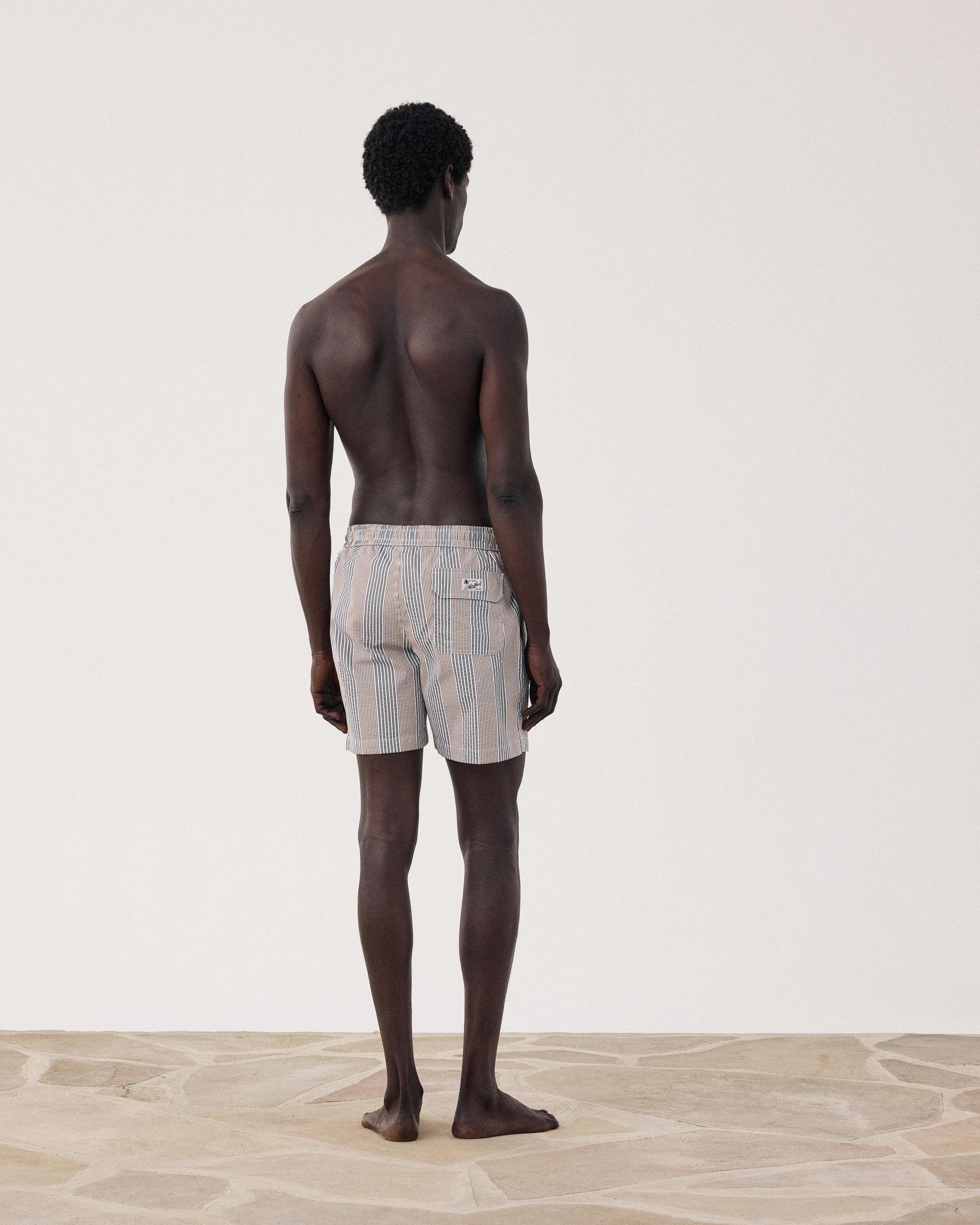 Men's Gray Striped Seersucker Swim Trunks BF30205-02