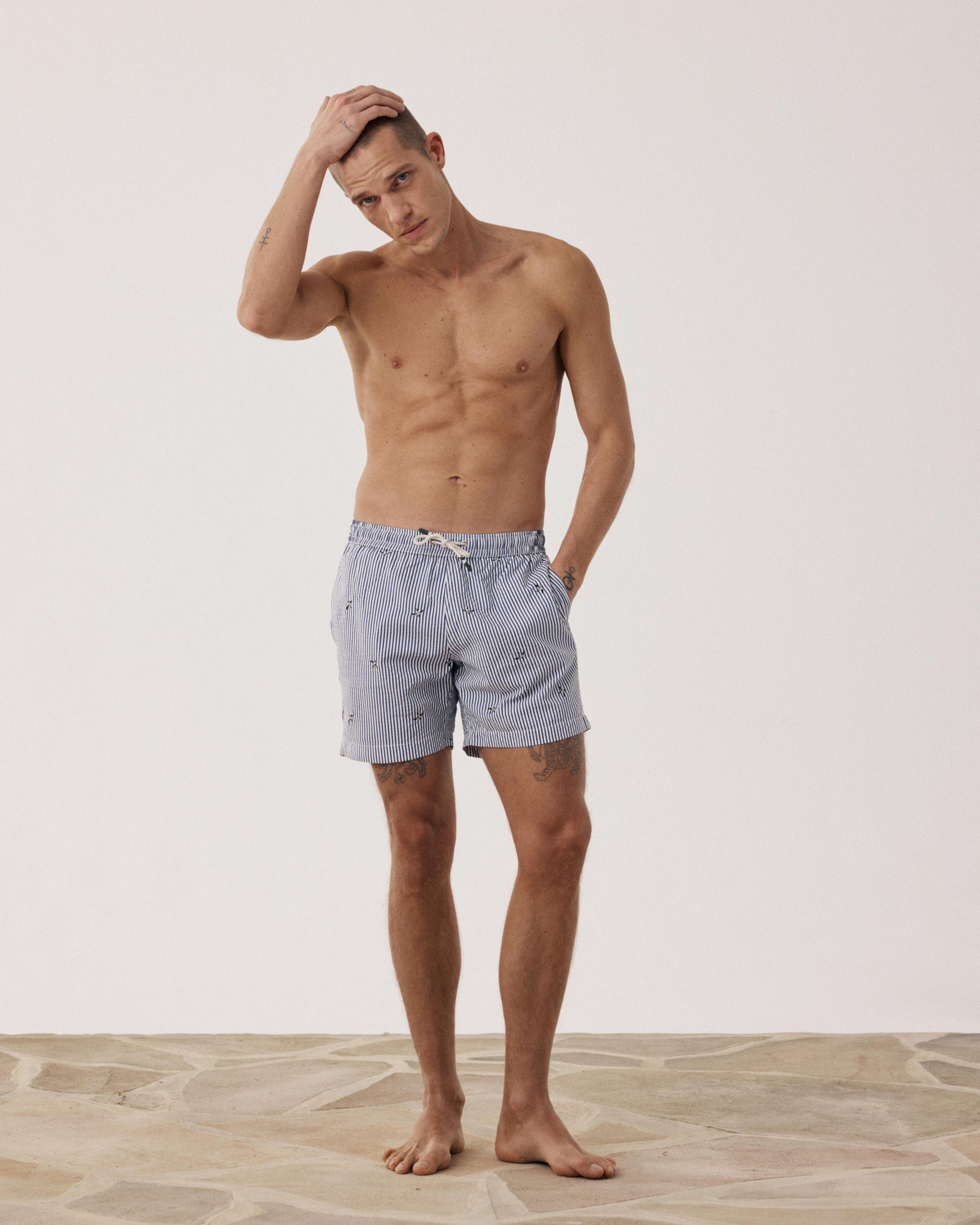 Maillot Homme Rayé Bleu Marine Swim BF30206-01