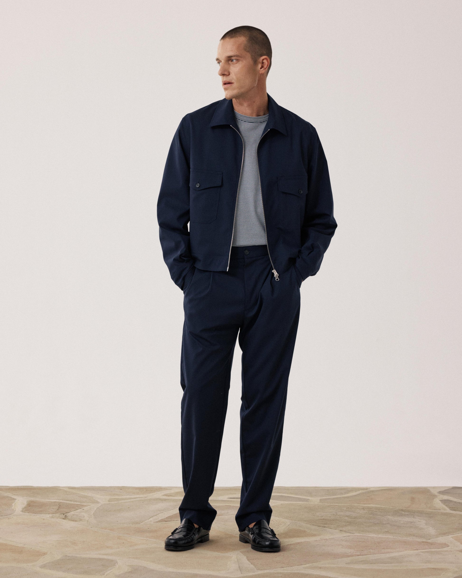 Blouson Homme en Laine & Coton Bleu Marine Dickson BF46120-01