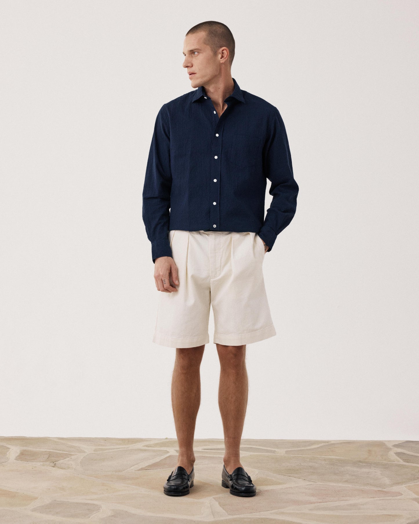 Short Homme en Coton à Chevrons Ecru Trunk BF52110-01