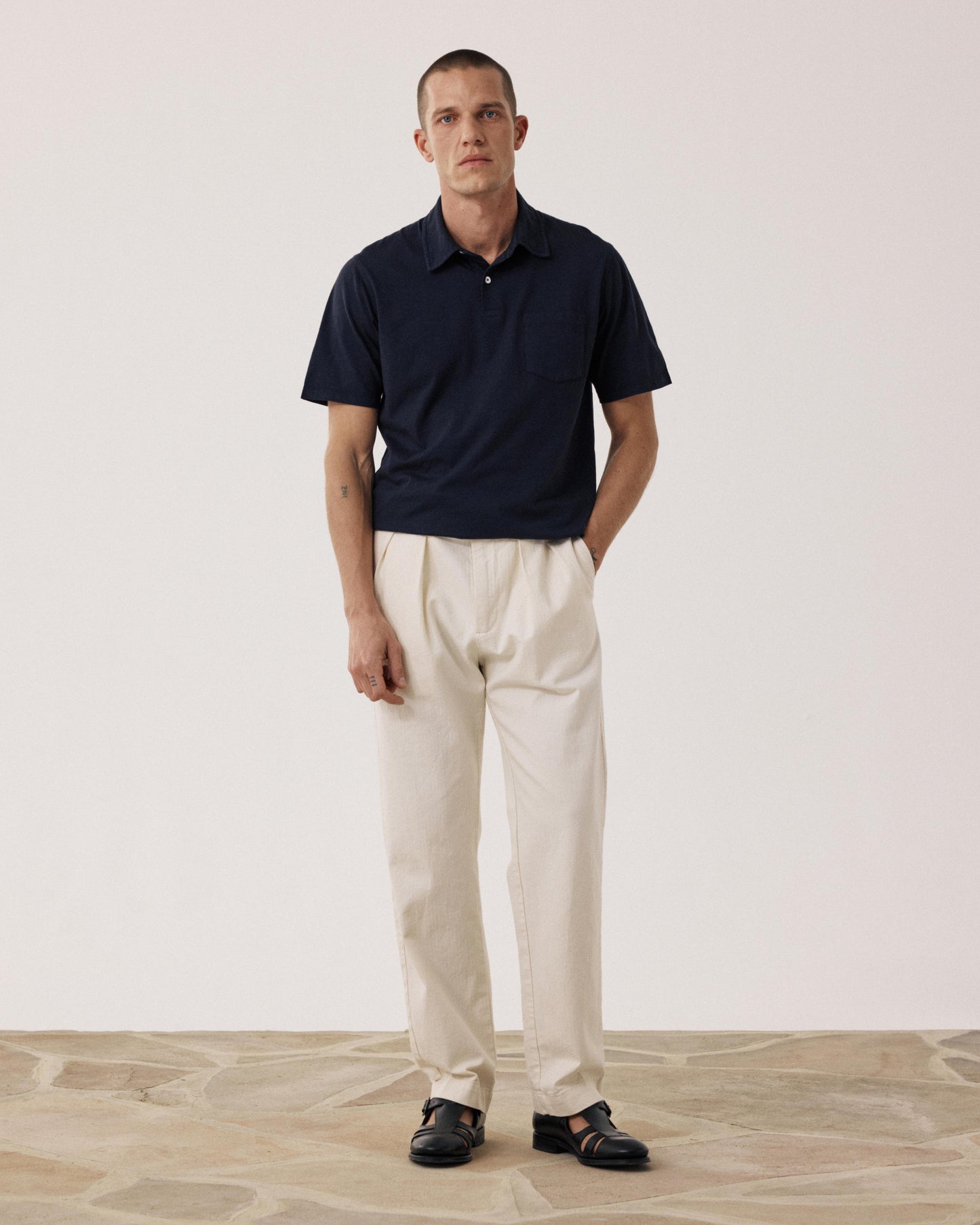 Men's Ecru Herringbone Cotton Trousers Trunk BF53110-01