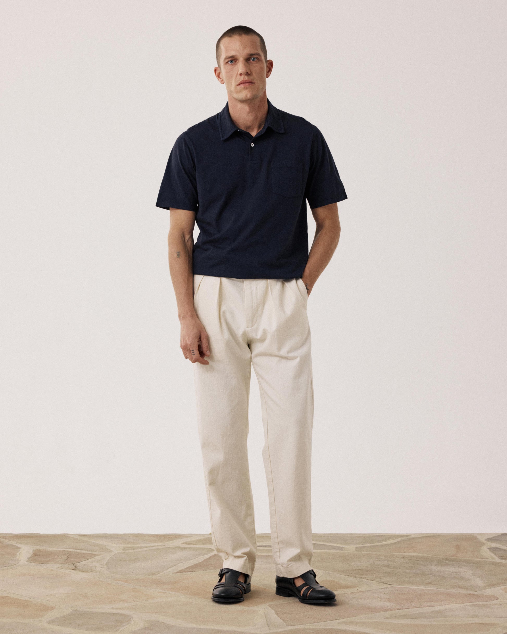 Men's Ecru Herringbone Cotton Trousers Trunk BF53110-01