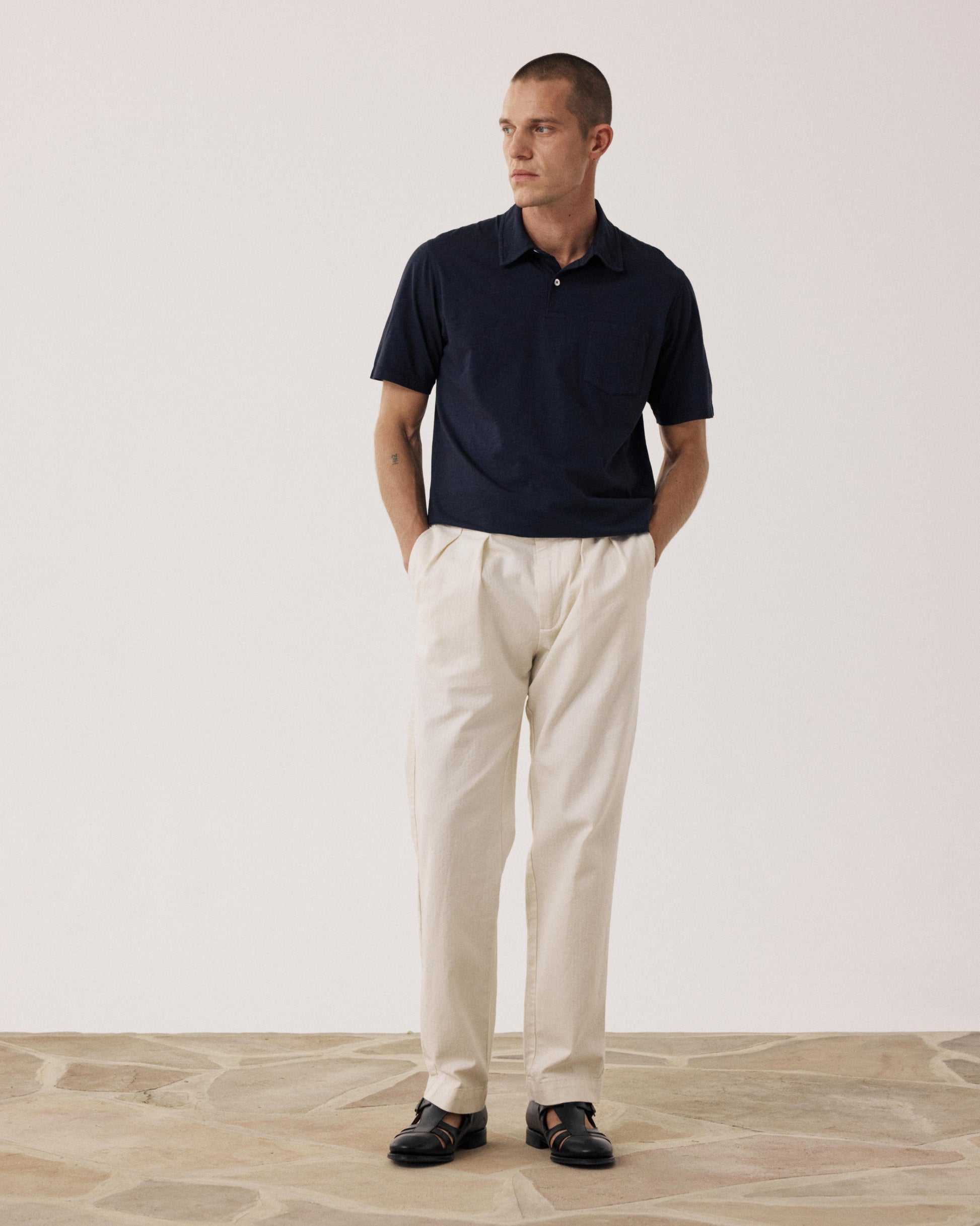Men's Ecru Herringbone Cotton Trousers Trunk BF53110-01