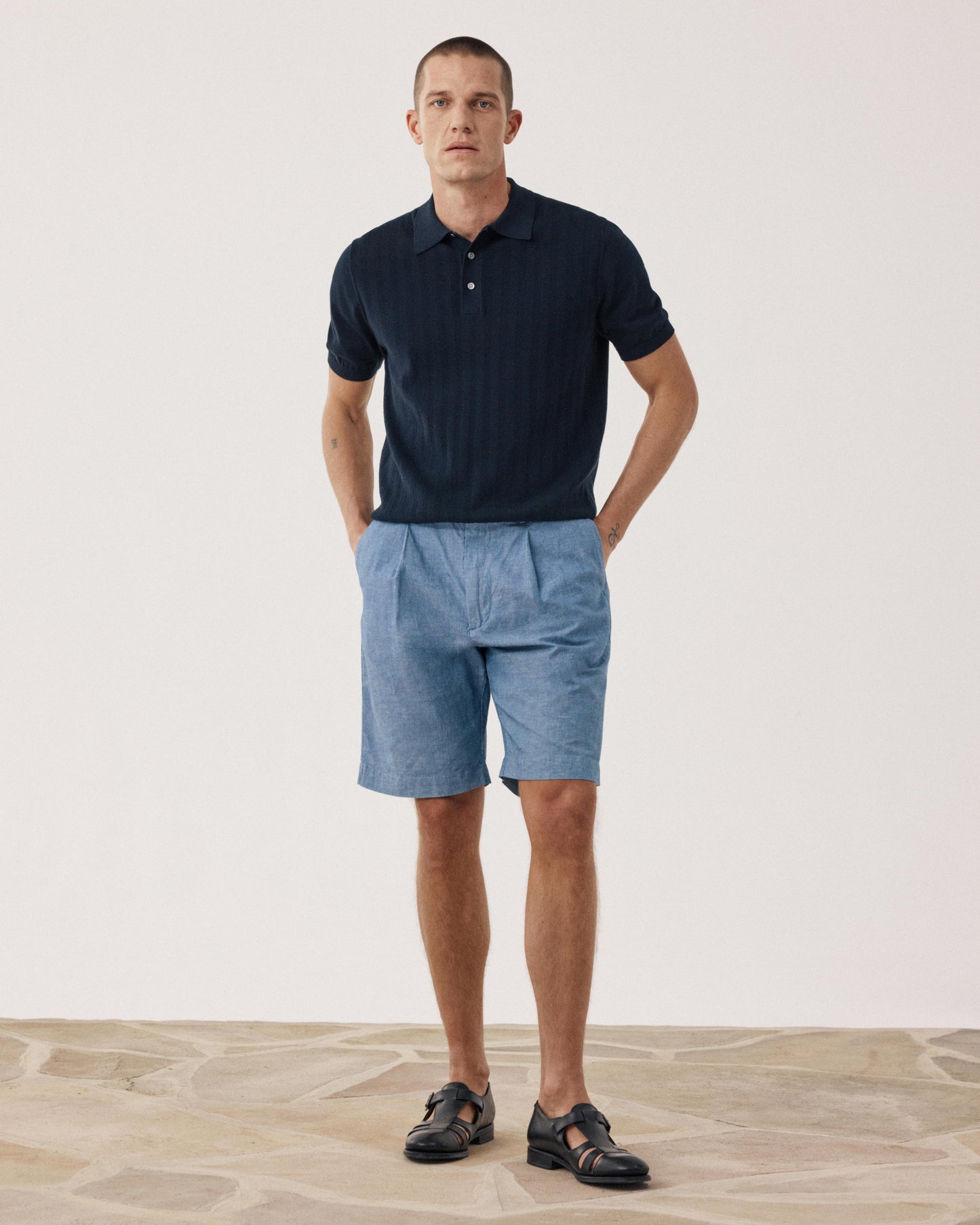 Pantalones cortos de hombre de chambray de lino & algodón Chambray Task BF54116-01