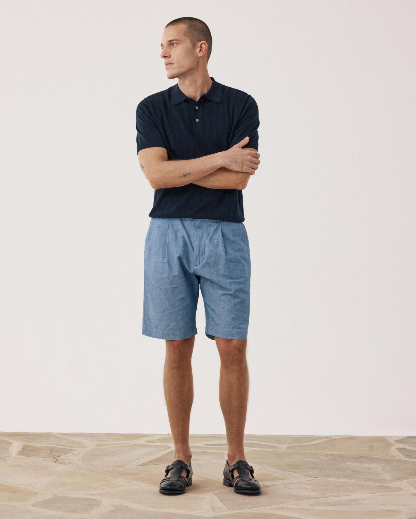 Pantalones cortos de hombre de chambray de lino & algodón Chambray Task BF54116-01