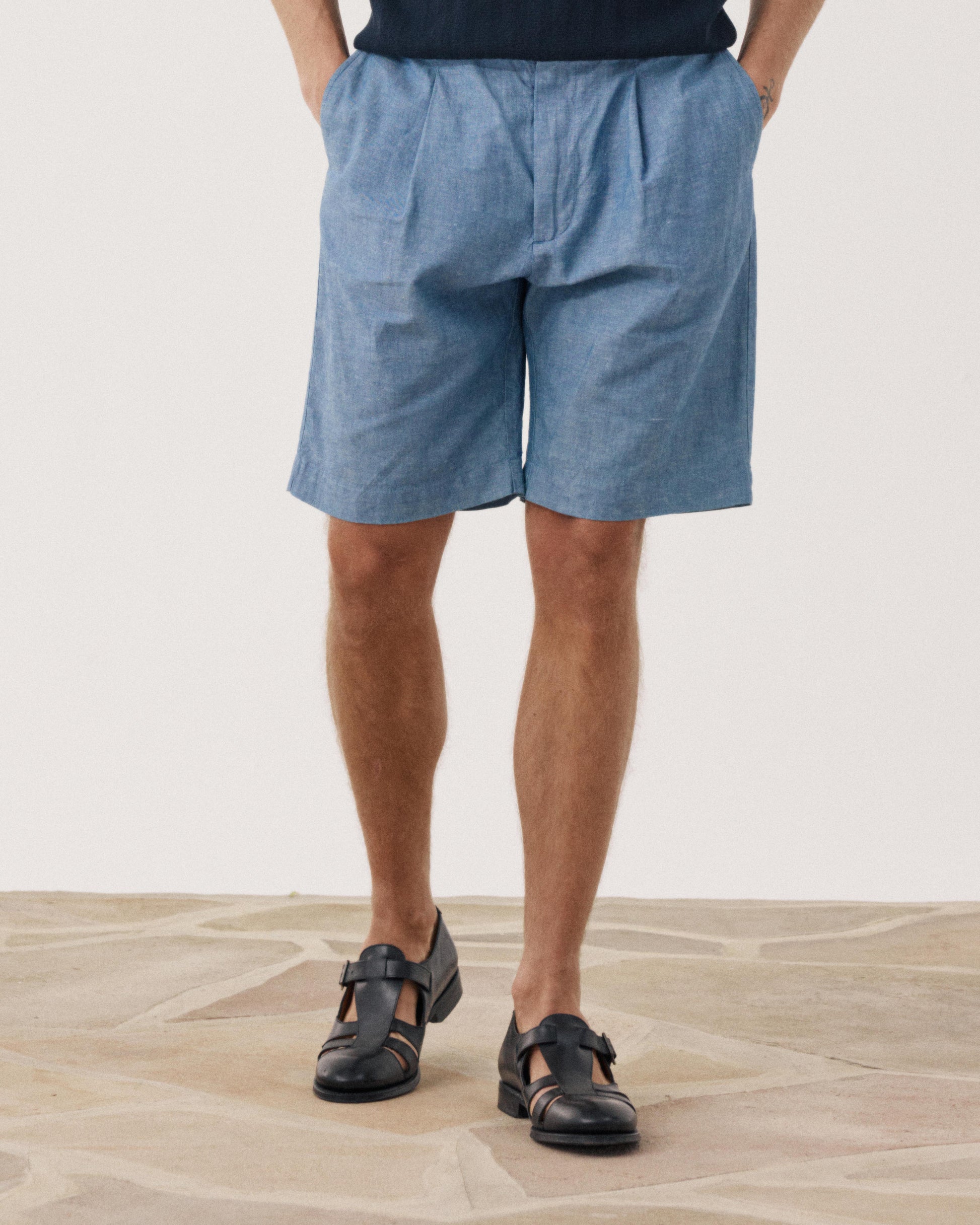Pantalones cortos de hombre de chambray de lino & algodón Chambray Task BF54116-01