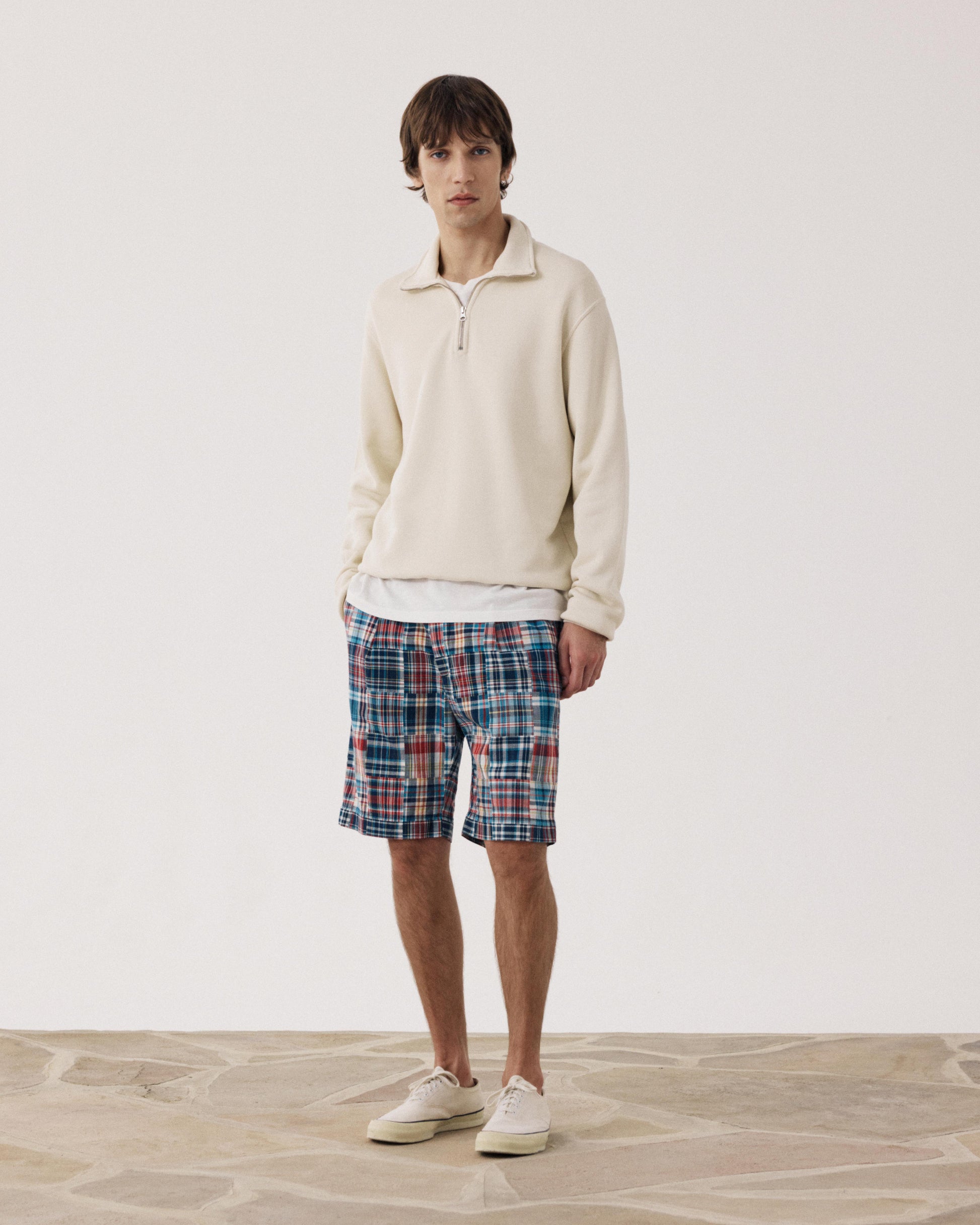 Men's Blue & Red Patchwork Checkered Cotton Shorts Task BF54119-01