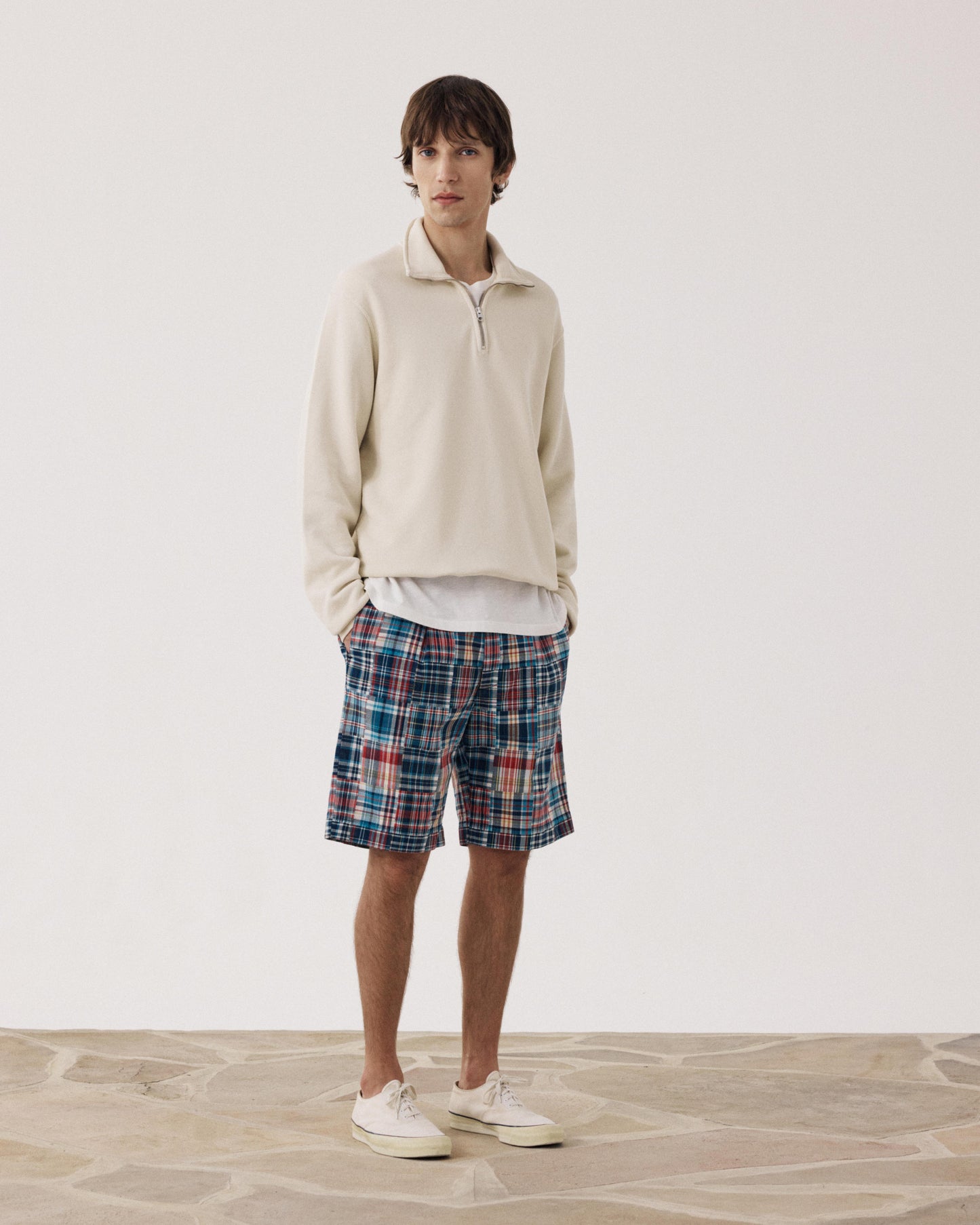 Men's Blue & Red Patchwork Checkered Cotton Shorts Task BF54119-01