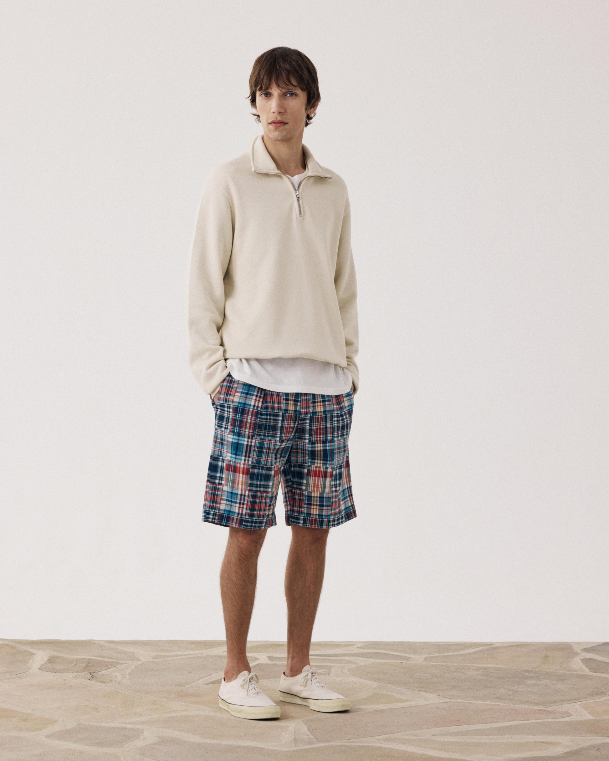 Men's Blue & Red Patchwork Checkered Cotton Shorts Task BF54119-01