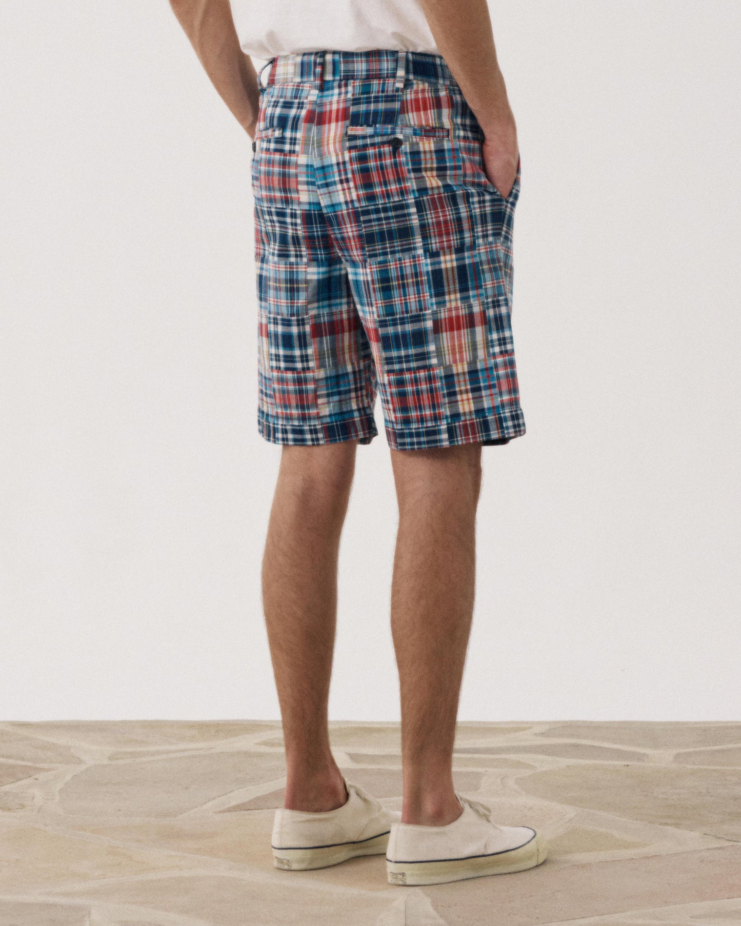 Men's Blue & Red Patchwork Checkered Cotton Shorts Task BF54119-01