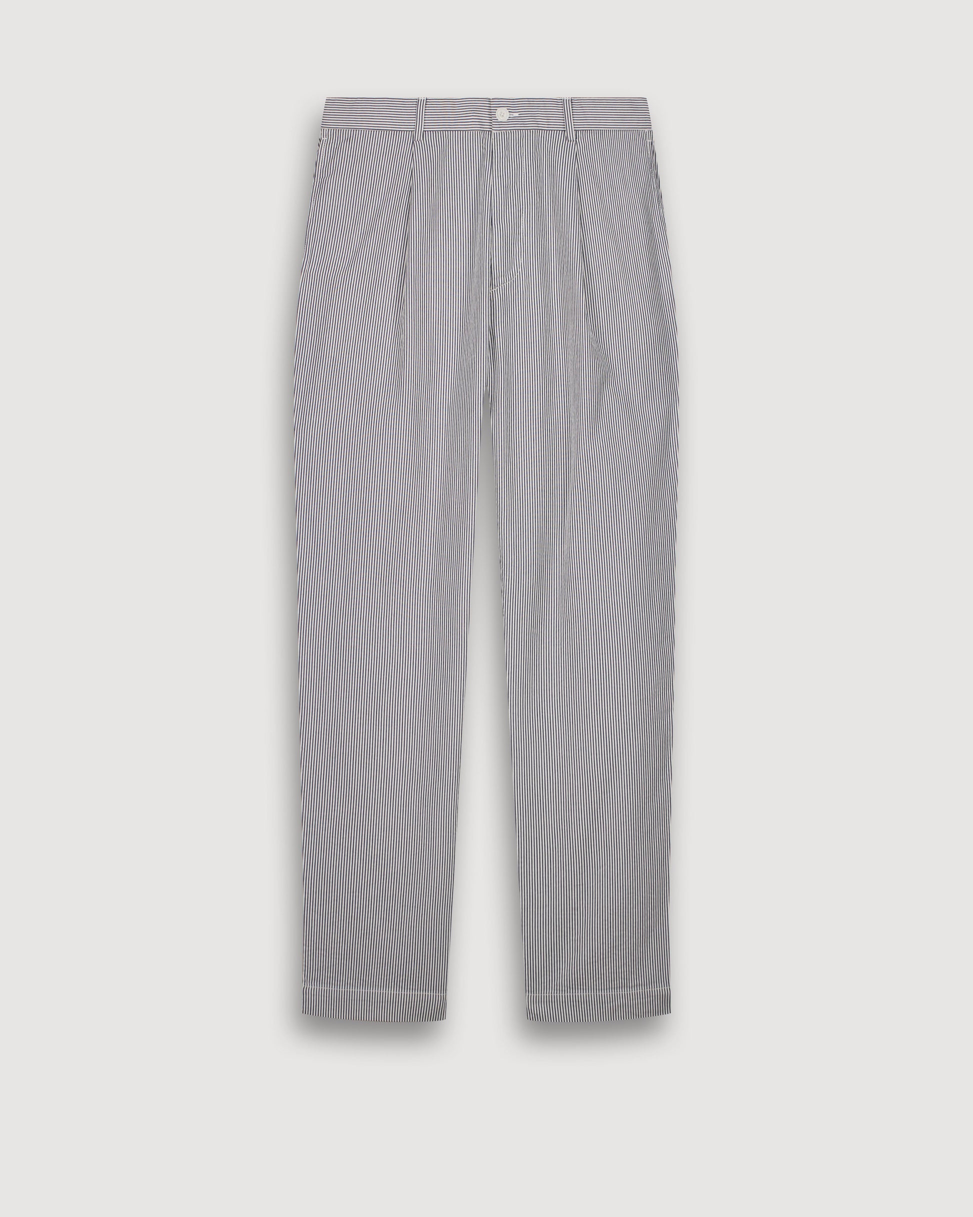Pantalones de hombre de algodón seersucker azul marino y crudo Task BF55113-02