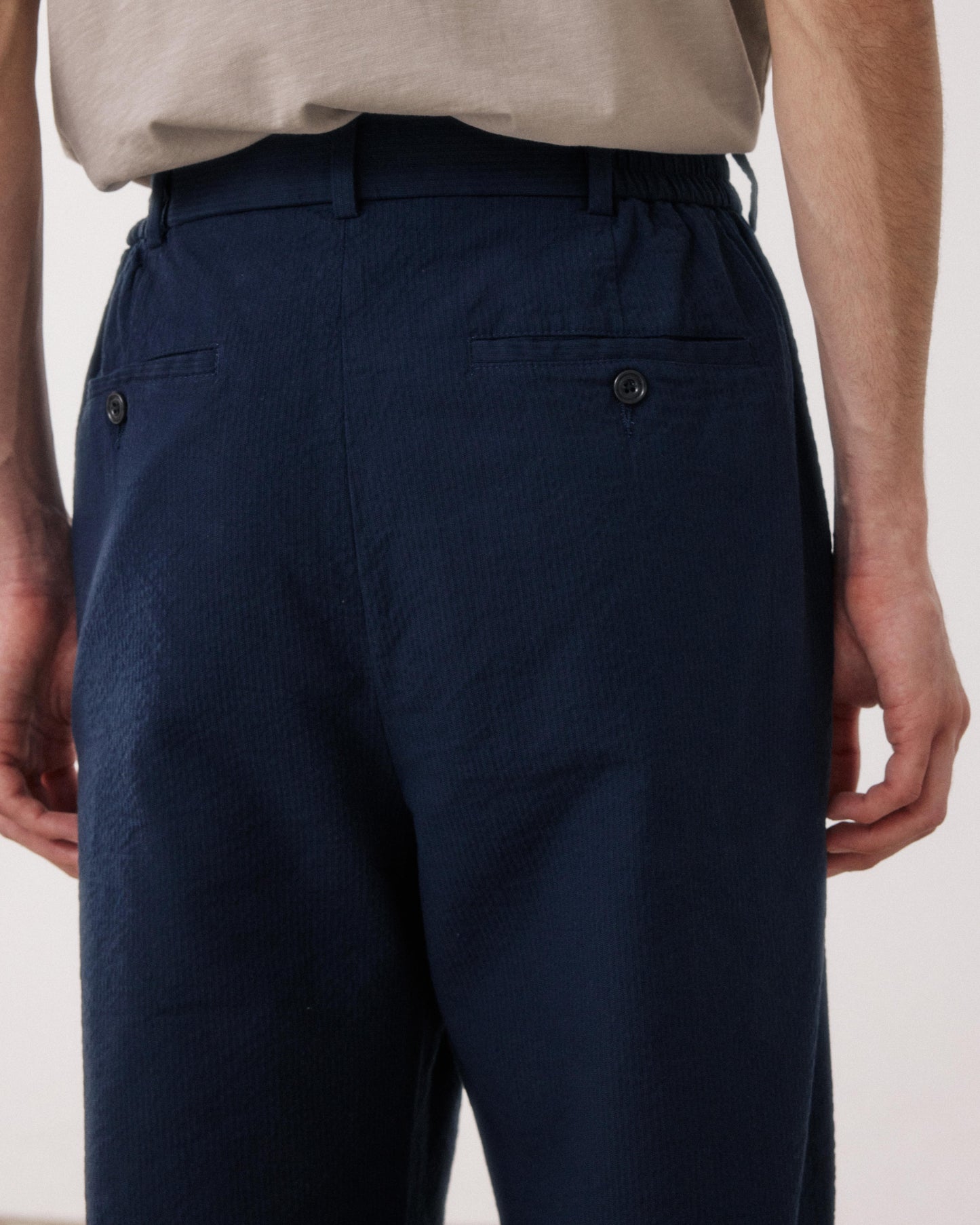 Pantalon Homme en Seersucker 'Canete' Marine Task