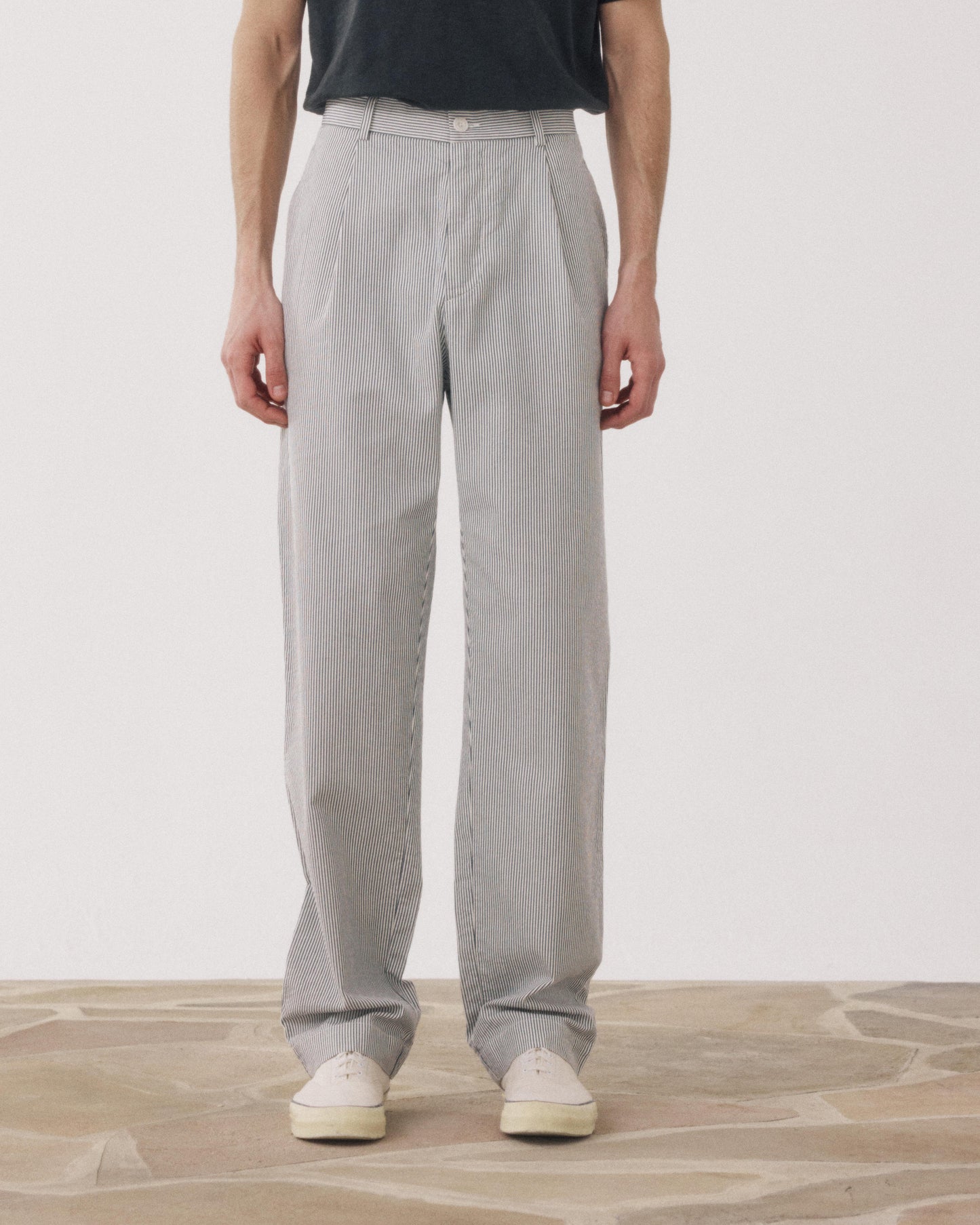 Pantalones Hombre en Seersucker 'Canete' Azul marino & crudo Task