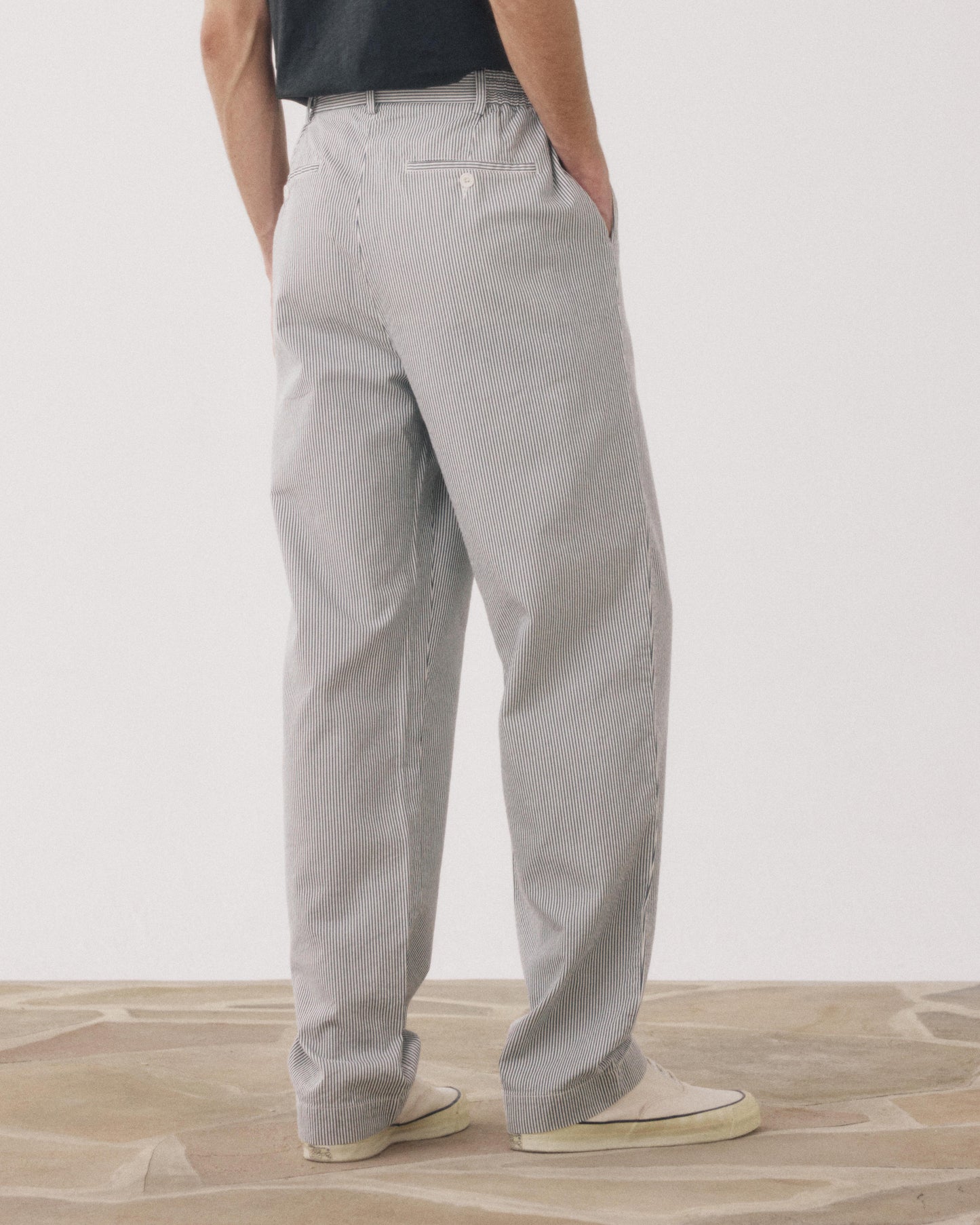 Pantalones Hombre en Seersucker 'Canete' Azul marino & crudo Task
