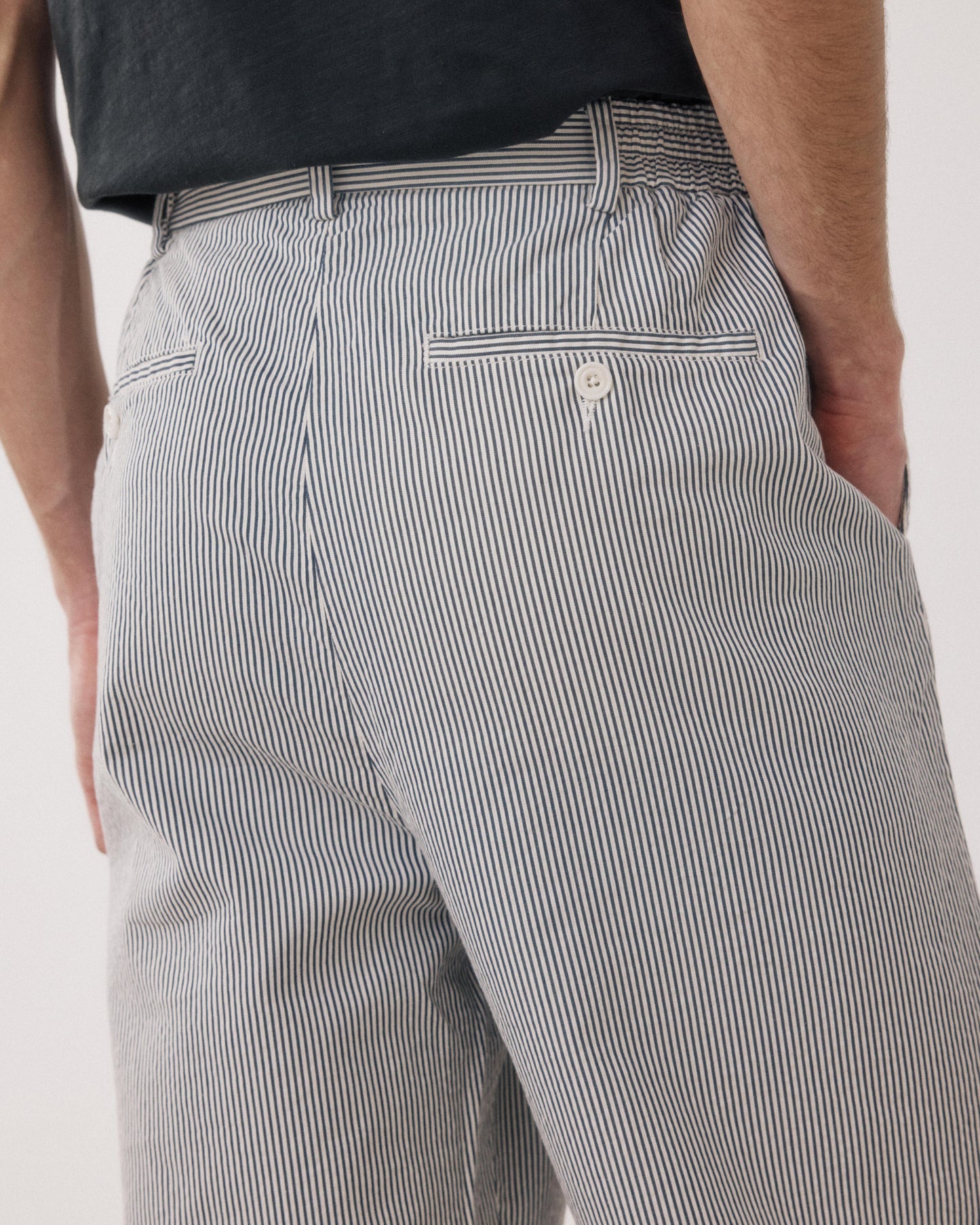 Pantalones Hombre en Seersucker 'Canete' Azul marino & crudo Task