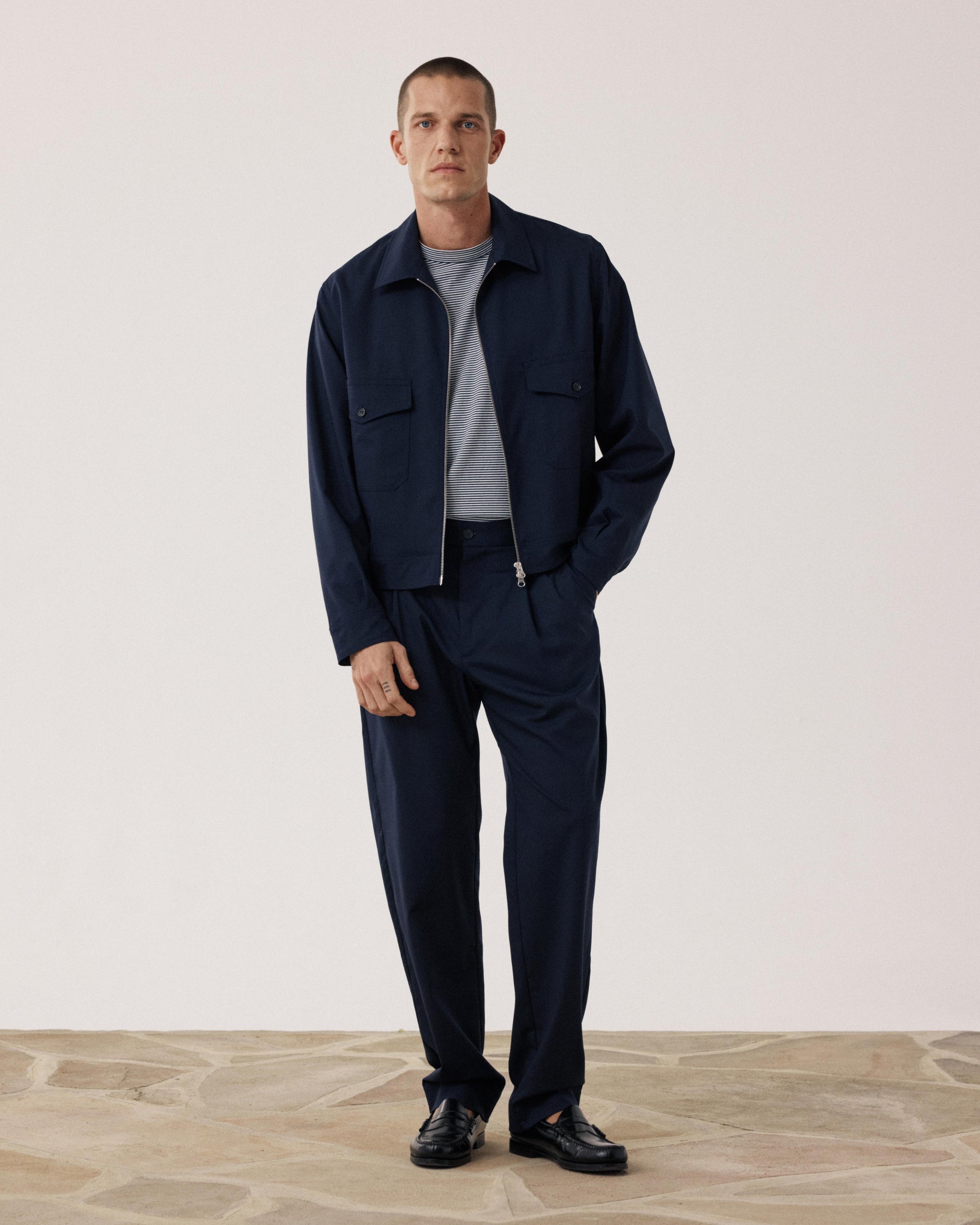 Pantalon Homme en Laine & Coton Bleu Marine Task BF55120-01
