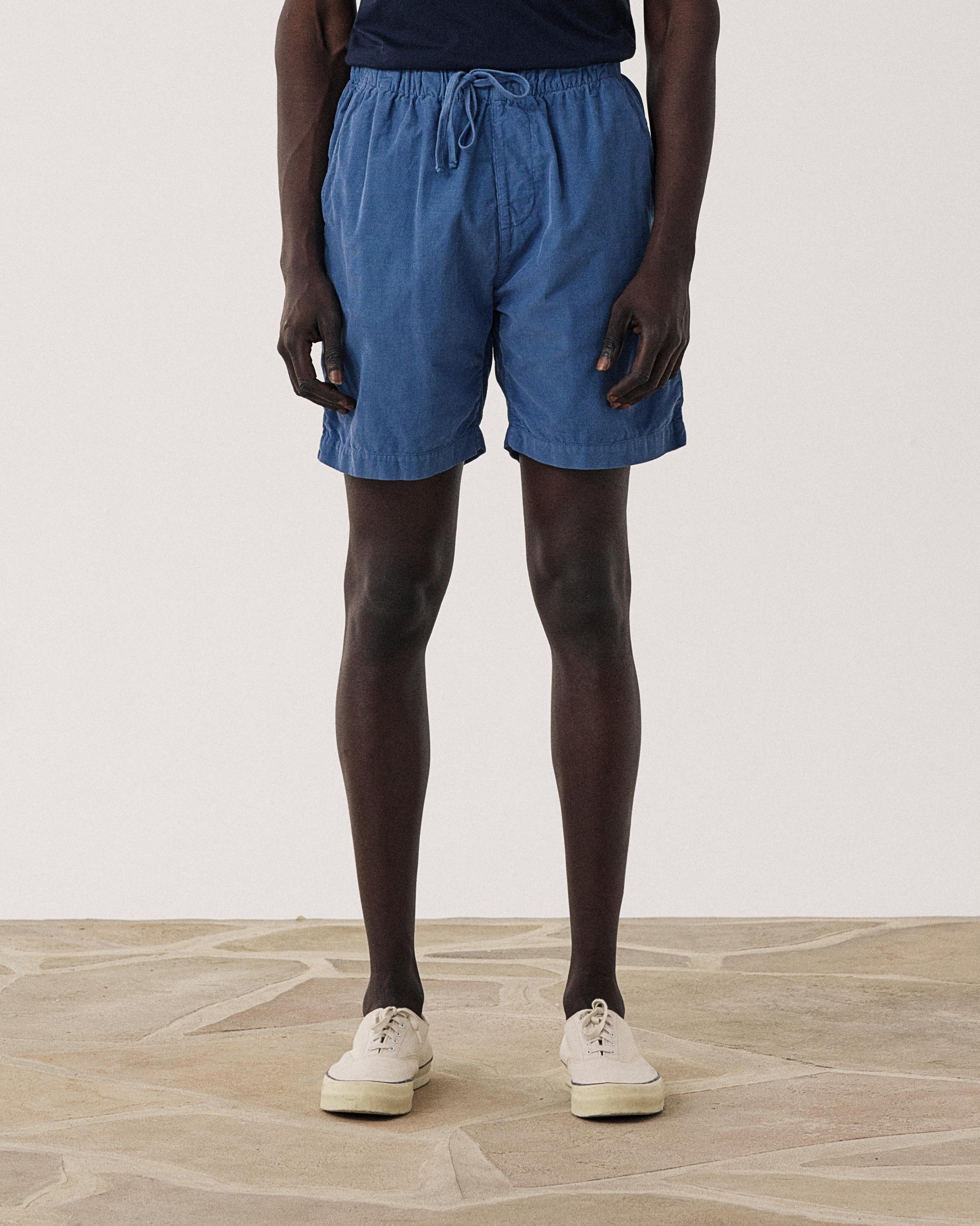 Short Homme en Velours Côtelé Bleu Denim Jog
