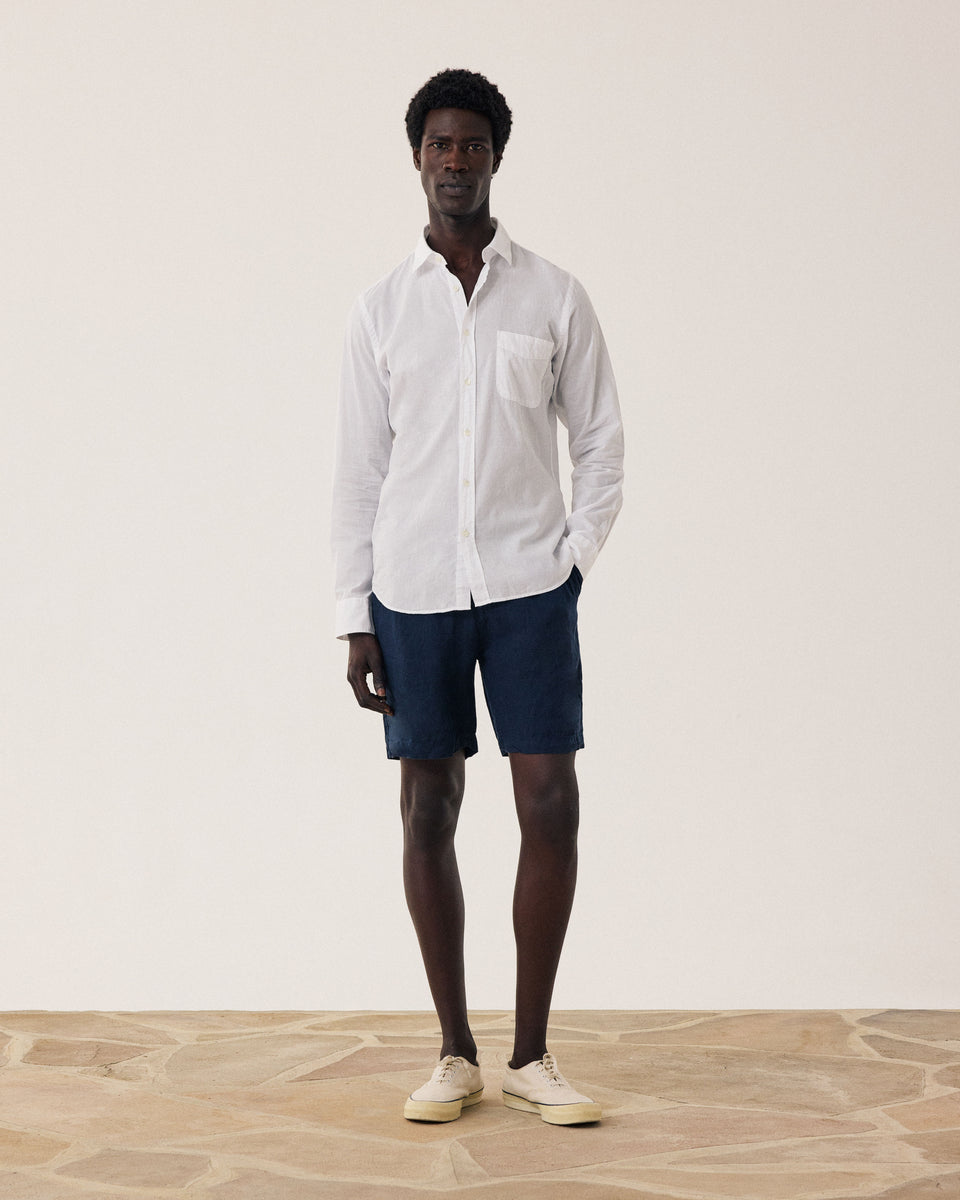 Short Homme en Lin Bleu Marine Joggy - Image principale