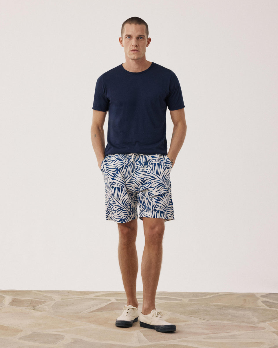 Short Homme en Coton Imprimé Tropical Bleu Joggy - Image principale