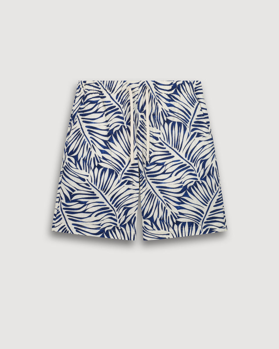 Short Homme en Coton Imprimé Tropical Bleu Joggy - Image 3