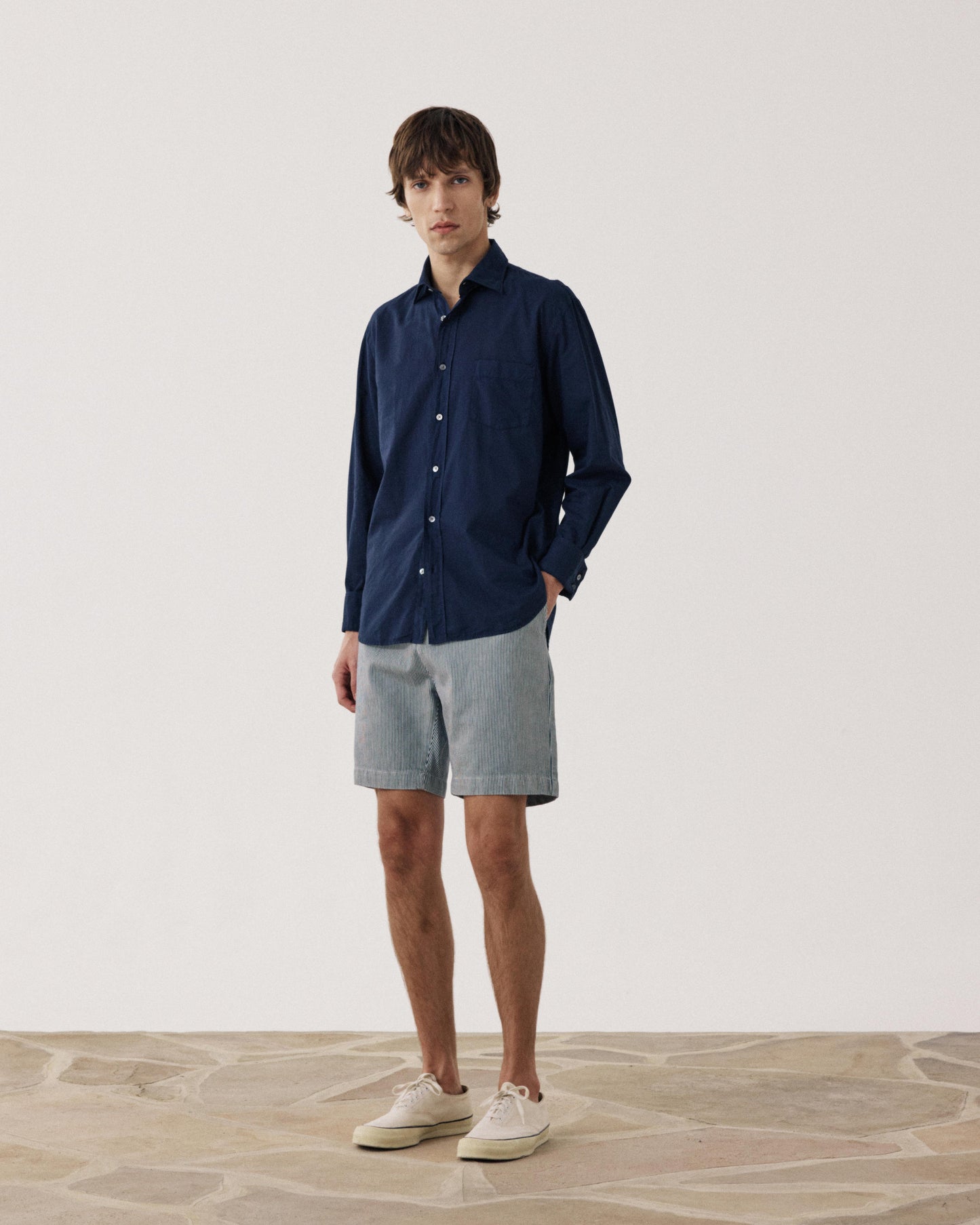 Short Homme en Coton Rayé Bleu Indigo Joggy BF58118-01