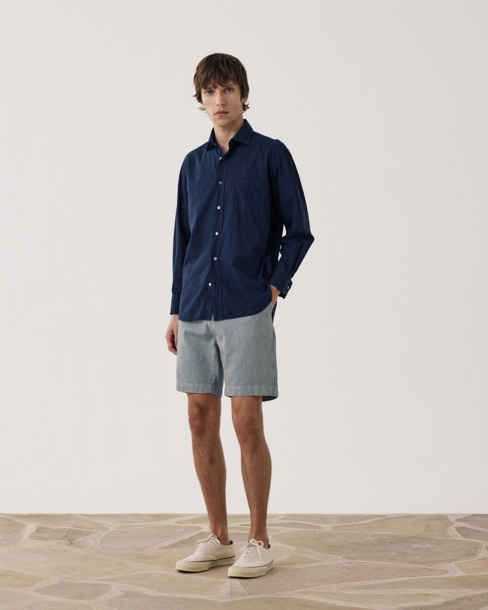 Short Homme en Coton Rayé Bleu Indigo Joggy BF58118-01