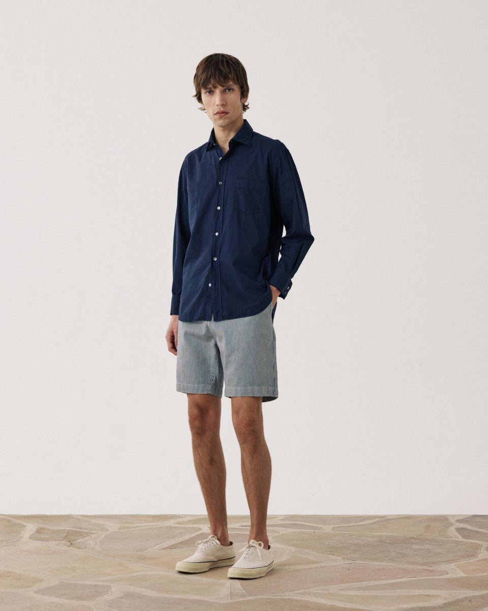 Short Homme en Coton Rayé Indigo Joggy - Image principale