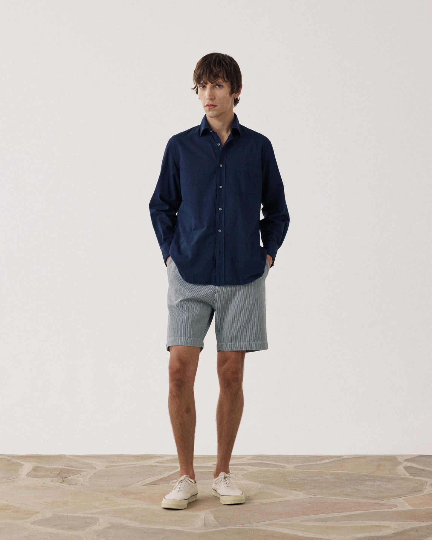 Short Homme en Coton Rayé Bleu Indigo Joggy BF58118-01