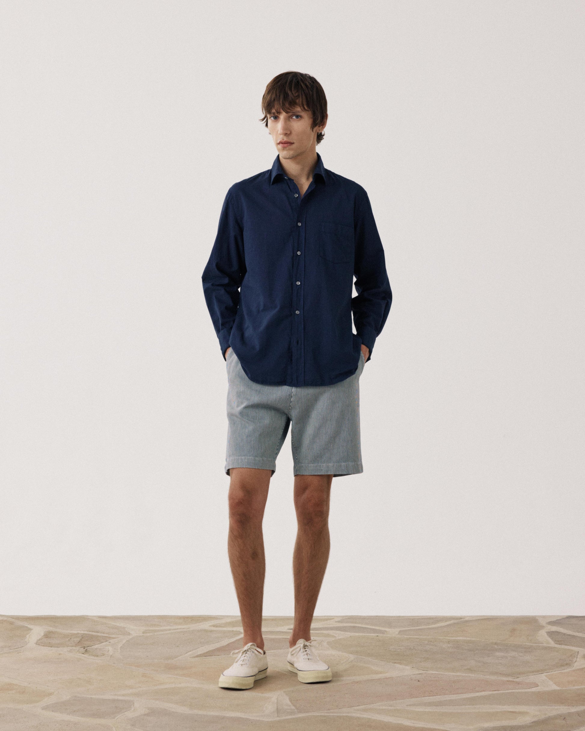 Short Homme en Coton Rayé Bleu Indigo Joggy BF58118-01