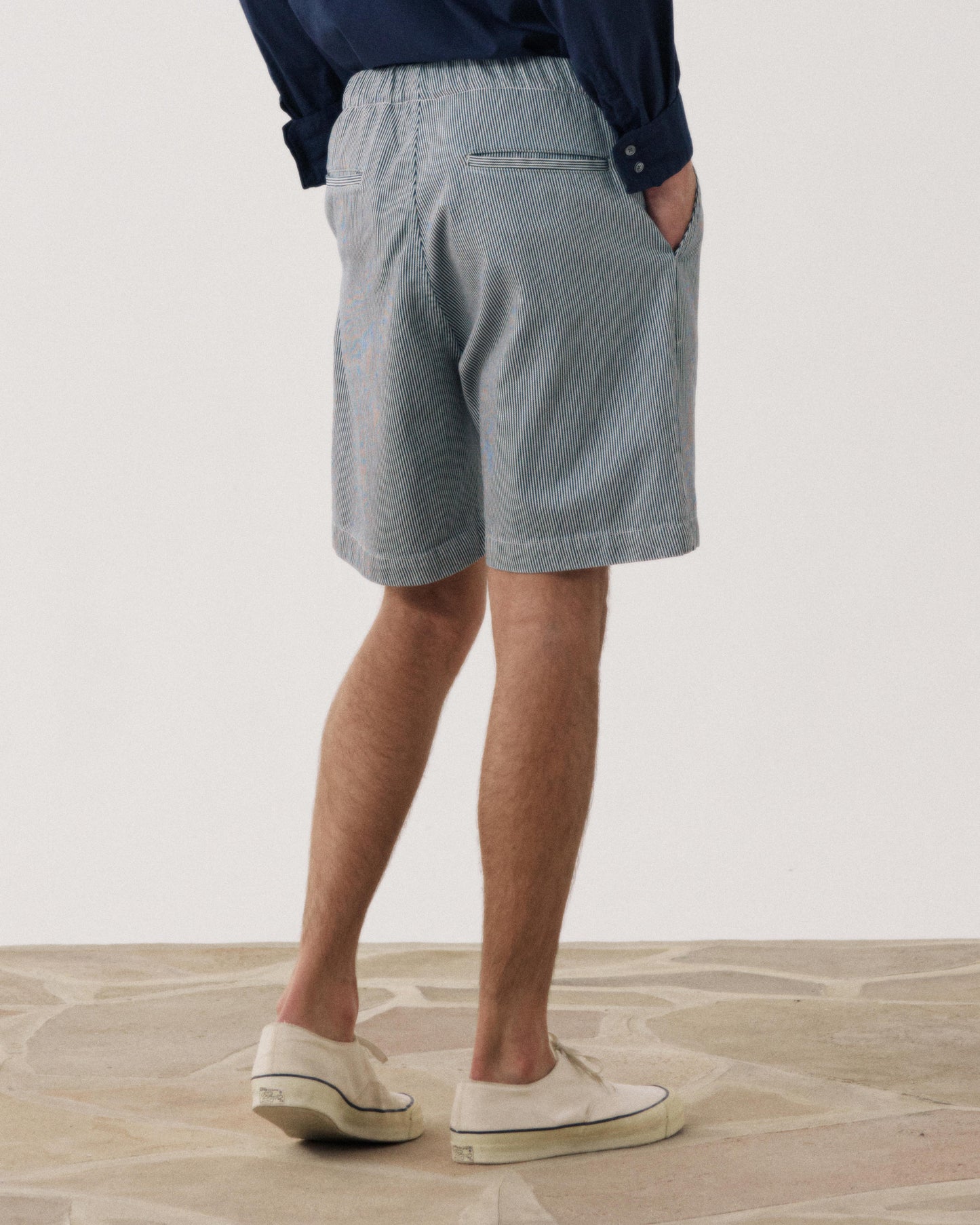 Short Homme en Coton Rayé Bleu Indigo Joggy BF58118-01